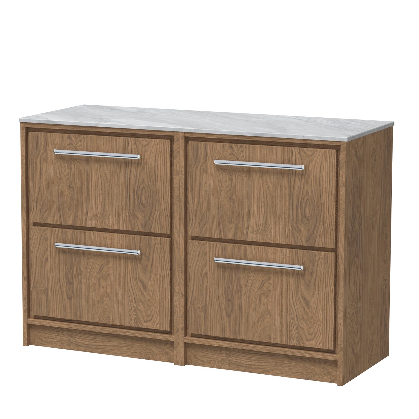 Hudson Reed Lille 1200mm Antique Oak Floor Standing 4-Drawer Vanity Unit With Marble Worktop