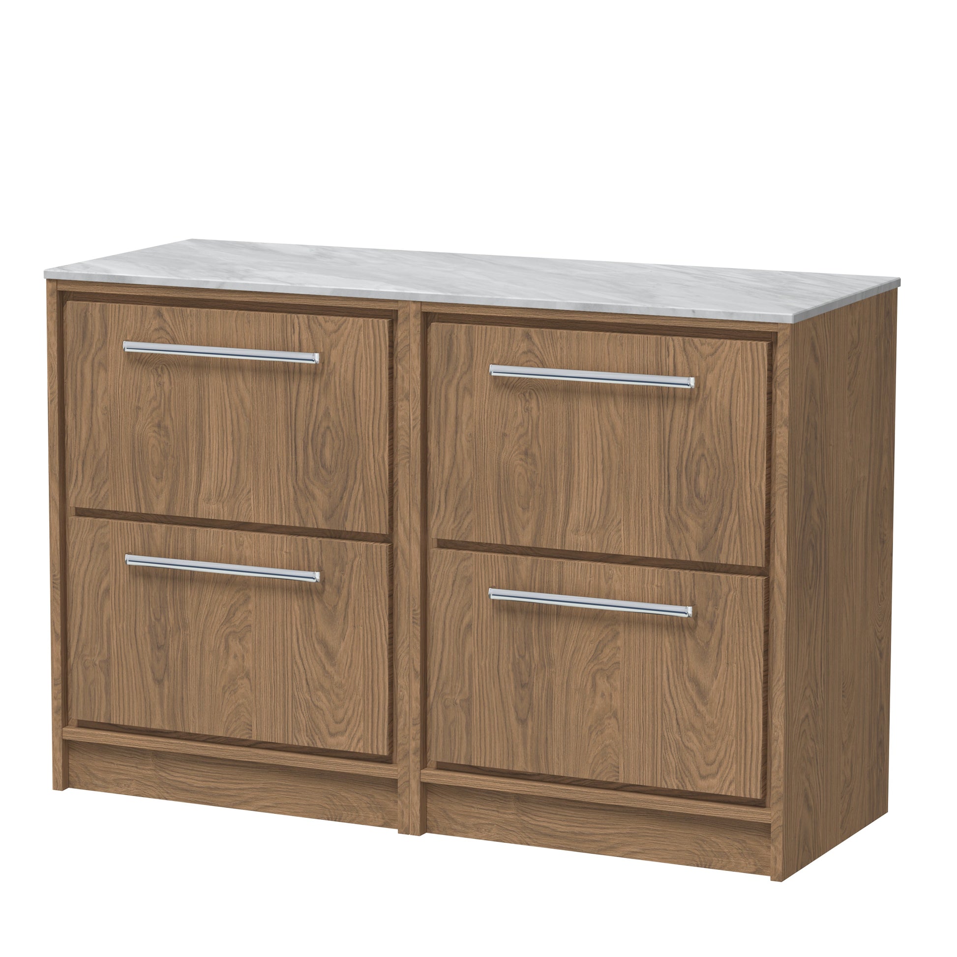 Hudson Reed Lille 1200mm Antique Oak Floor Standing 4-Drawer Vanity Unit With Marble Worktop