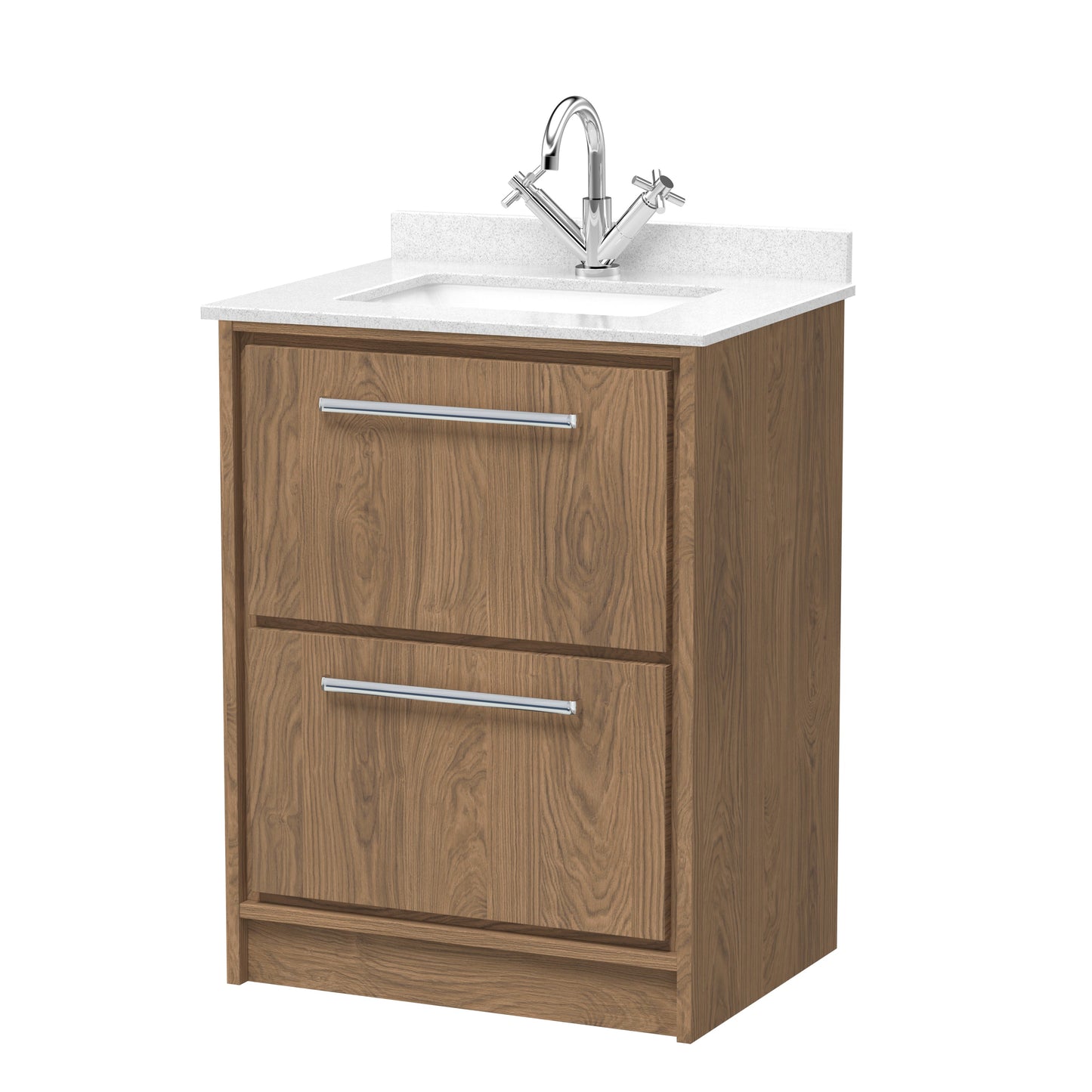 Hudson Reed Lille 600mm Antique Oak Floor Standing 2-Drawer Vanity Unit With Marble Worktop Basin