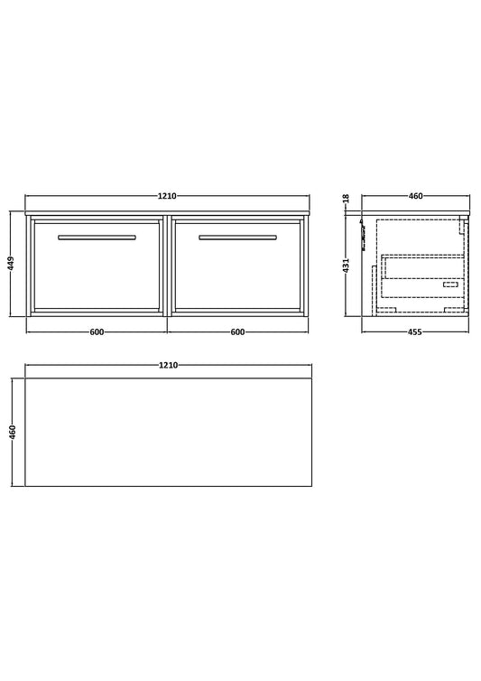 Hudson Reed Lille 1200mm Wall Hung Single Drawer Vanity Unit With Marble Worktop