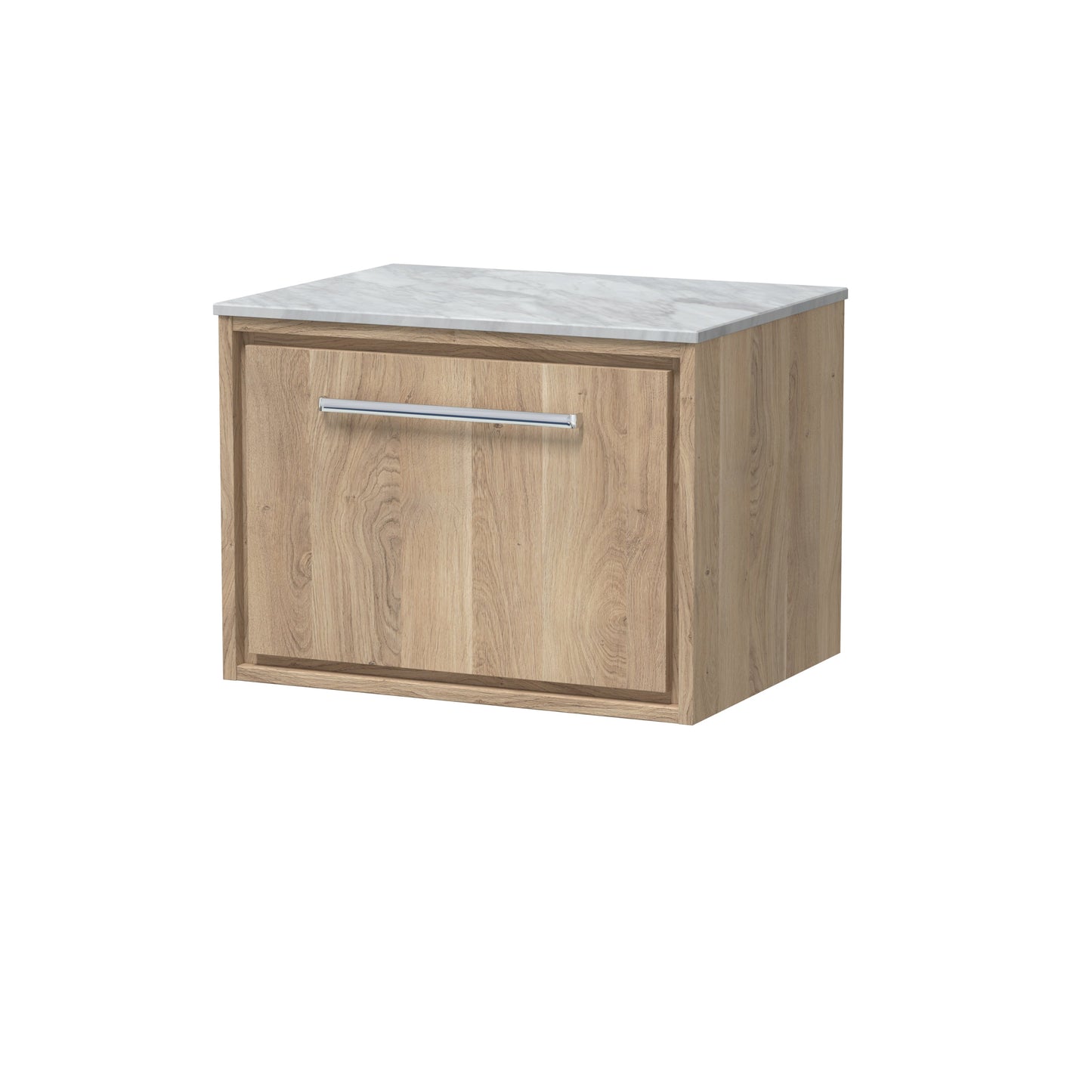 Hudson Reed Lille 600mm Wall Hung Bleached Oak Single Drawer Vanity Unit With Marble Worktop Handle Included