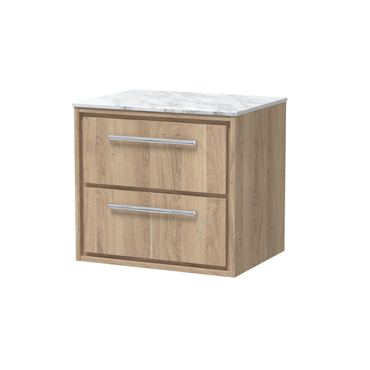 Hudson Reed Lille 600mm Wall Hung 2-Drawer Vanity Unit with Marble Worktop and Handles