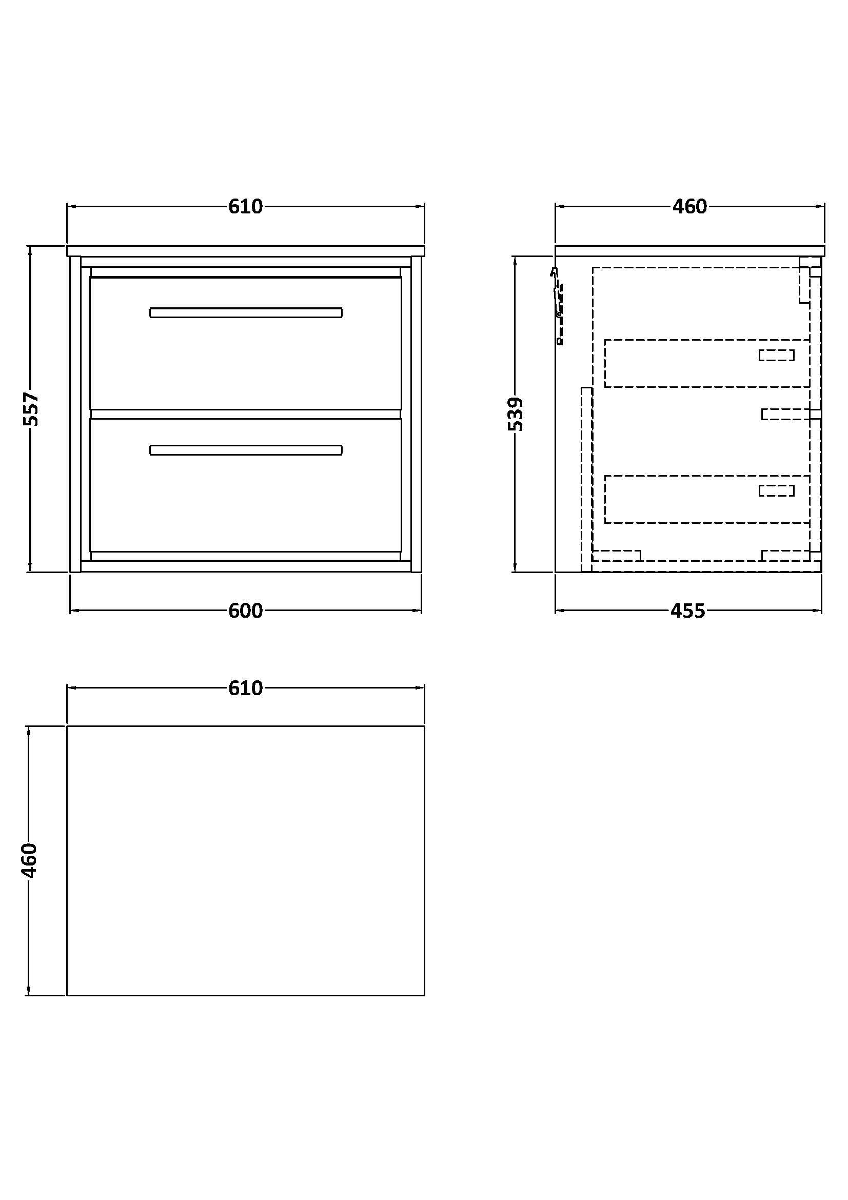 Hudson Reed Lille 600mm Wall Hung 2-Drawer Vanity Unit with Marble Worktop