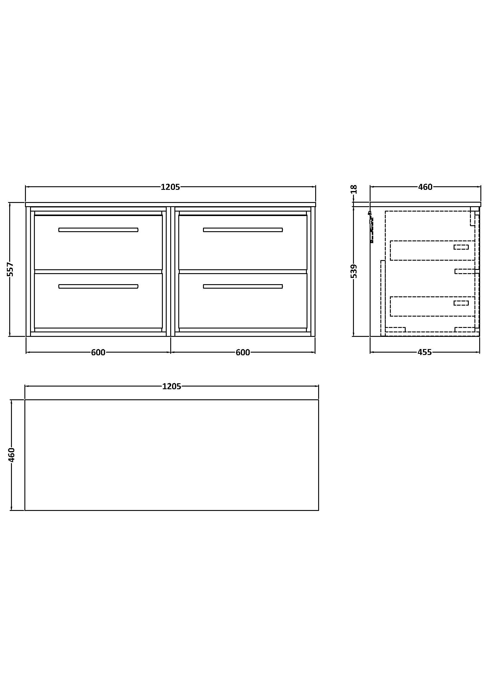 Hudson Reed Lille 1205mm Wall Hung 4-Drawer Vanity Unit With Worktop