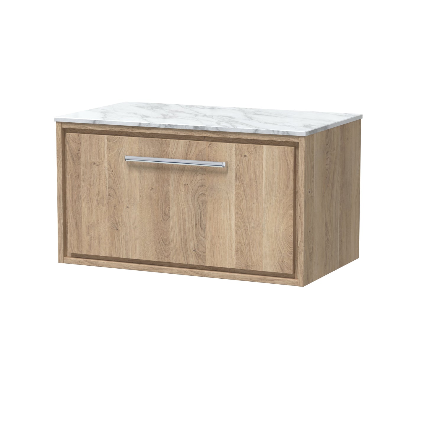 Hudson Reed Lille 800mm Bleached Oak Wall Hung Single Drawer Vanity Unit With Marble Worktop & Soft Close Drawers