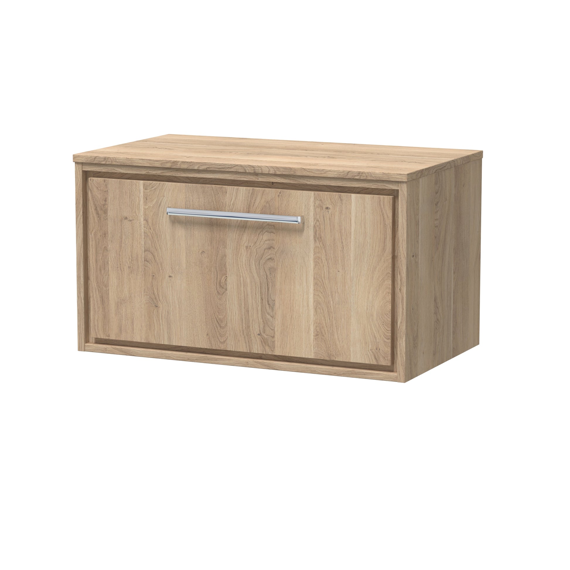 Hudson Reed Lille 805mm Bleached Oak Wall Hung Single Drawer Vanity Unit With Worktop Soft Close Drawers