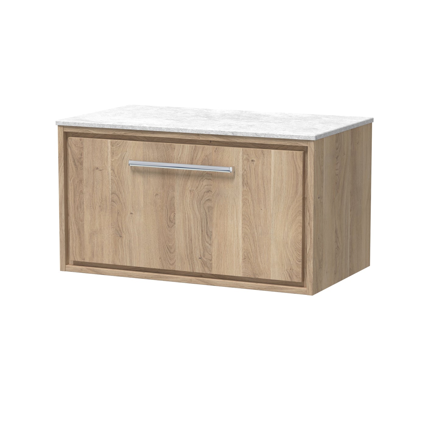 Hudson Reed Lille 800mm Bleached Oak Wall Hung Single Drawer Vanity With Marble Worktop