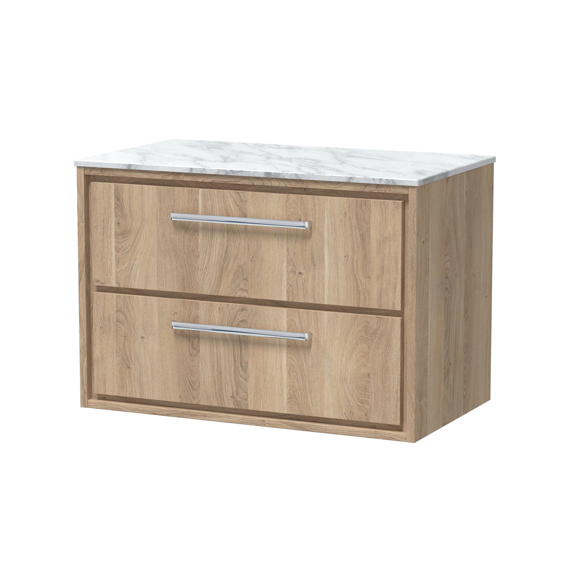 Hudson Reed Lille 800mm Bleached Oak Wall Hung 2-Drawer Vanity with Marble Worktop, Soft Close