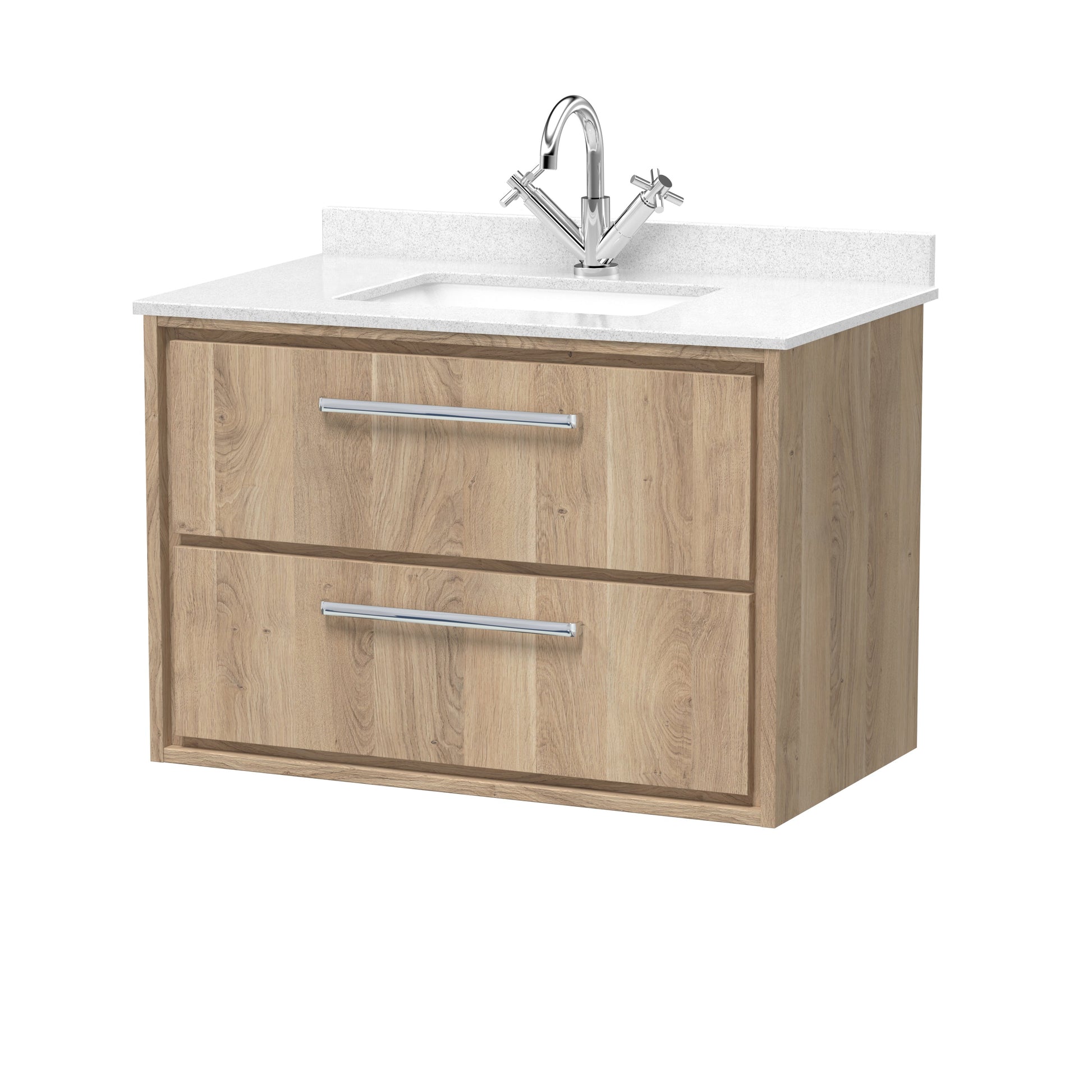 Hudson Reed Lille 800mm Wall Hung 2-Drawer Vanity Unit Marble Basin, 1 Tap Hole, Soft Close Drawers