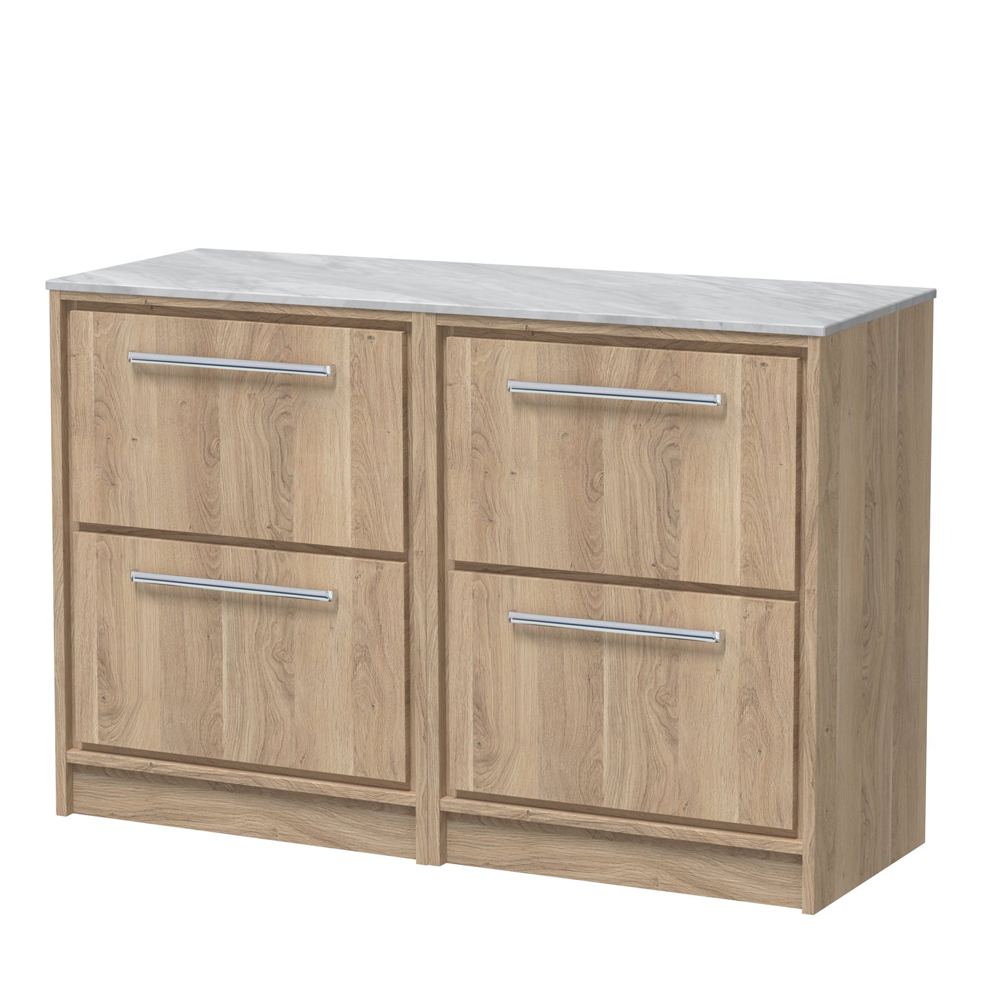 Hudson Reed Lille 1200mm Bleached Oak Floor Standing 4-Drawer Vanity Unit with Marble Worktop, Soft Close Drawers