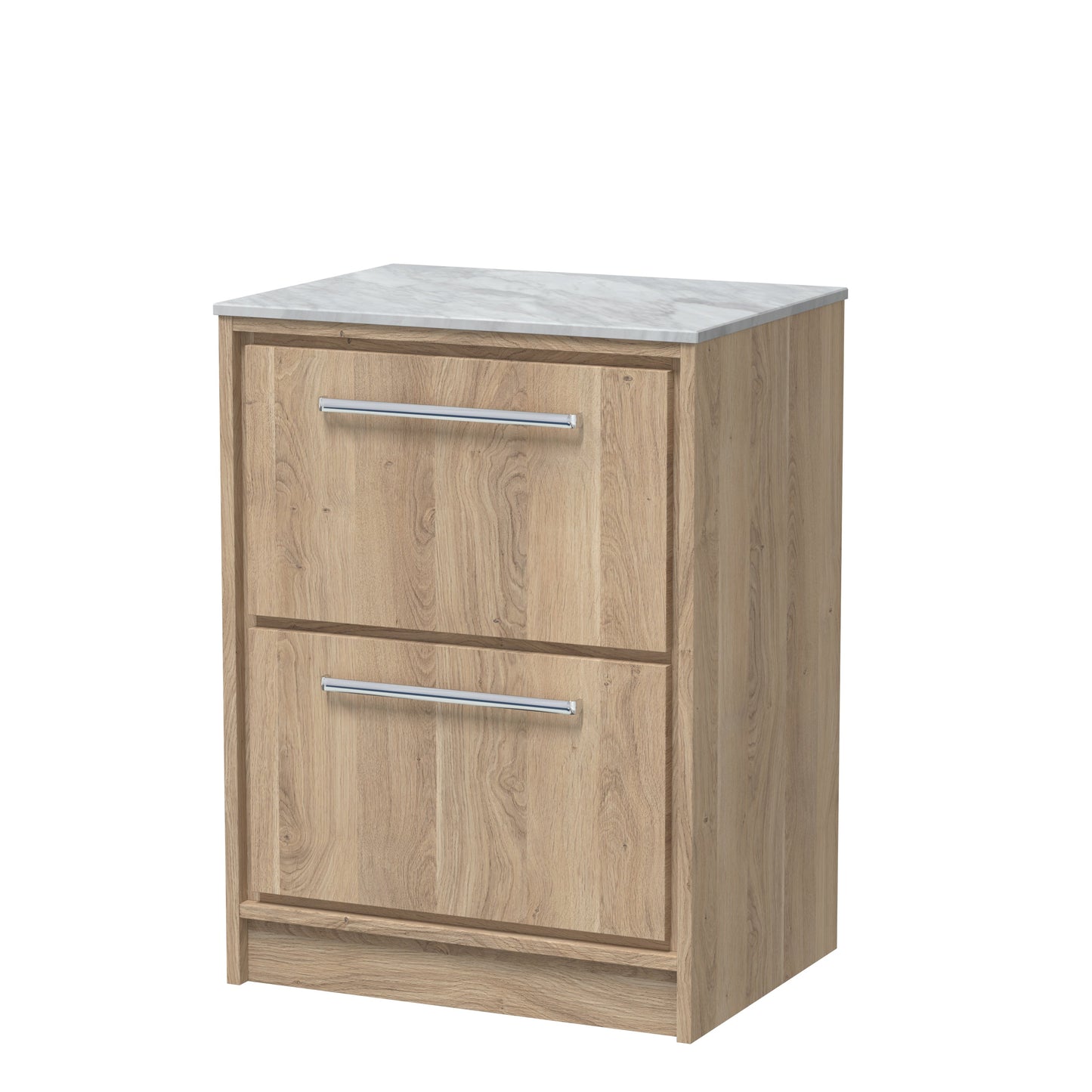 Hudson Reed Lille 600mm Bleached Oak Floor Standing 2-Drawer Vanity Unit With Marble Worktop