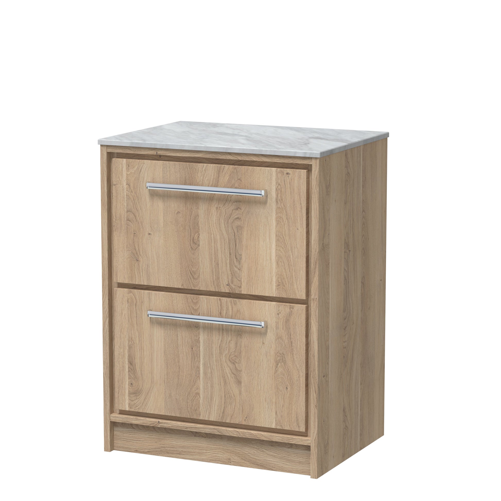 Hudson Reed Lille 600mm Bleached Oak Floor Standing 2-Drawer Vanity Unit With Marble Worktop