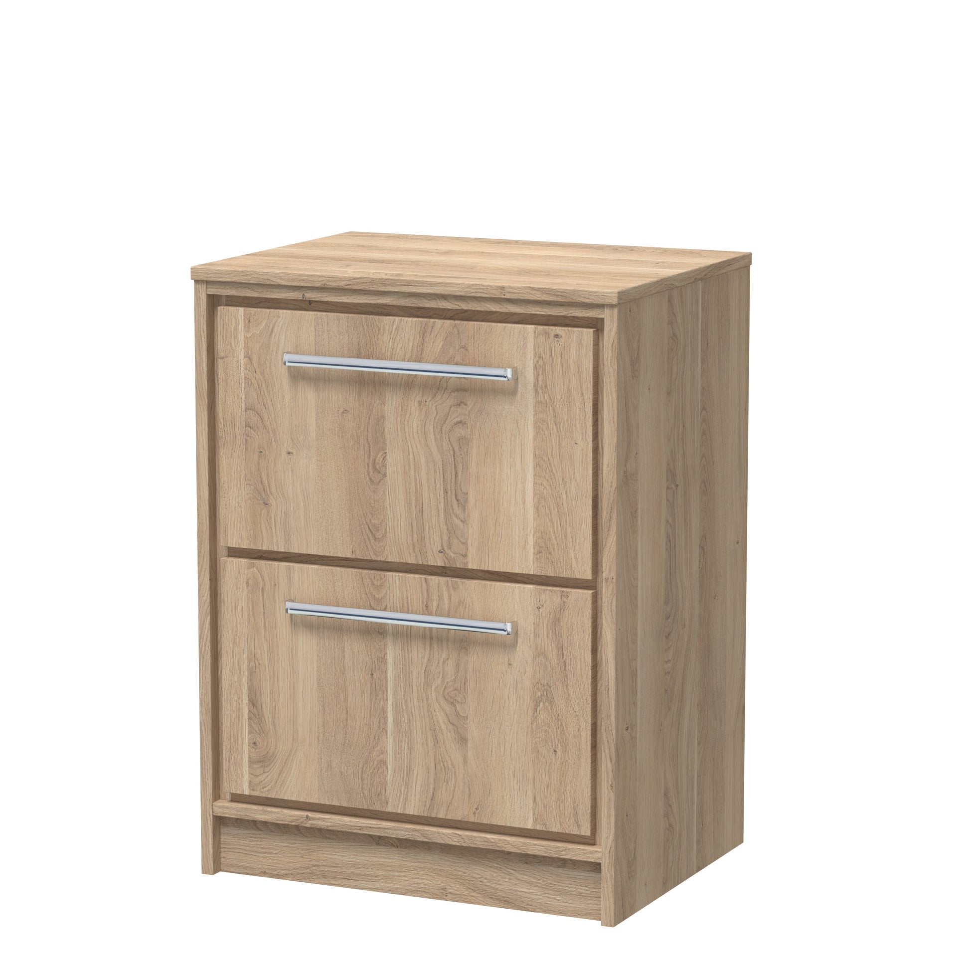 Hudson Reed Lille 600mm Bleached Oak Floor Standing 2-Drawer Vanity Unit with Worktop, Soft Close Drawers & Handles
