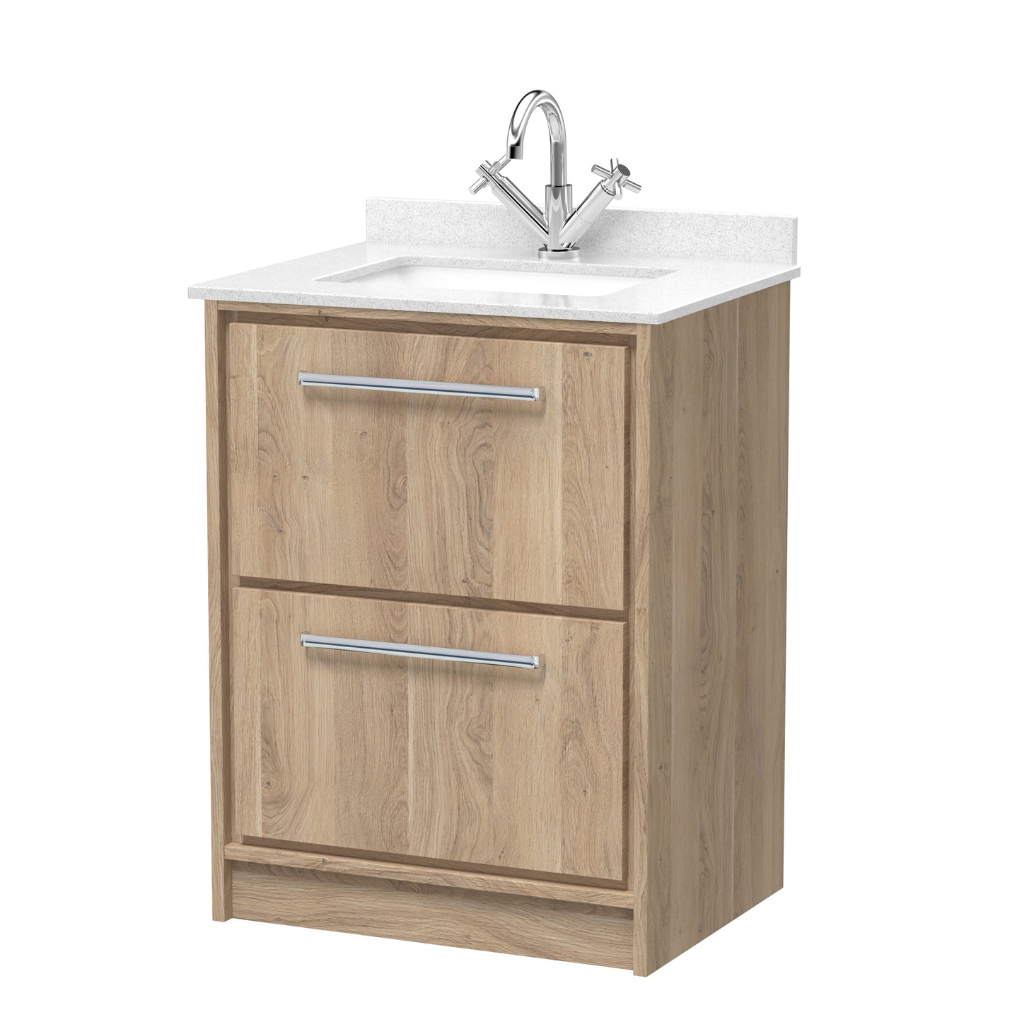 Hudson Reed Lille 600mm Bleached Oak Floor Standing 2-Drawer Vanity Unit with Marble Worktop Basin