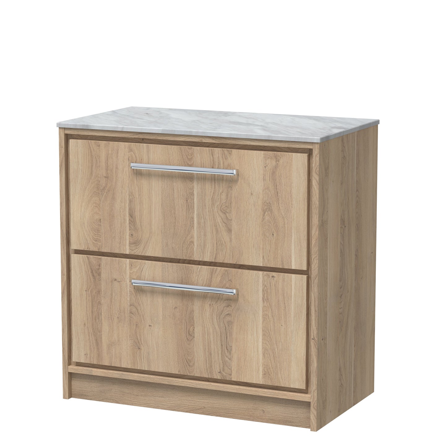 Hudson Reed Lille 800mm Bleached Oak Floor Standing 2-Drawer Vanity Unit with Marble Worktop & Soft-Close Drawers