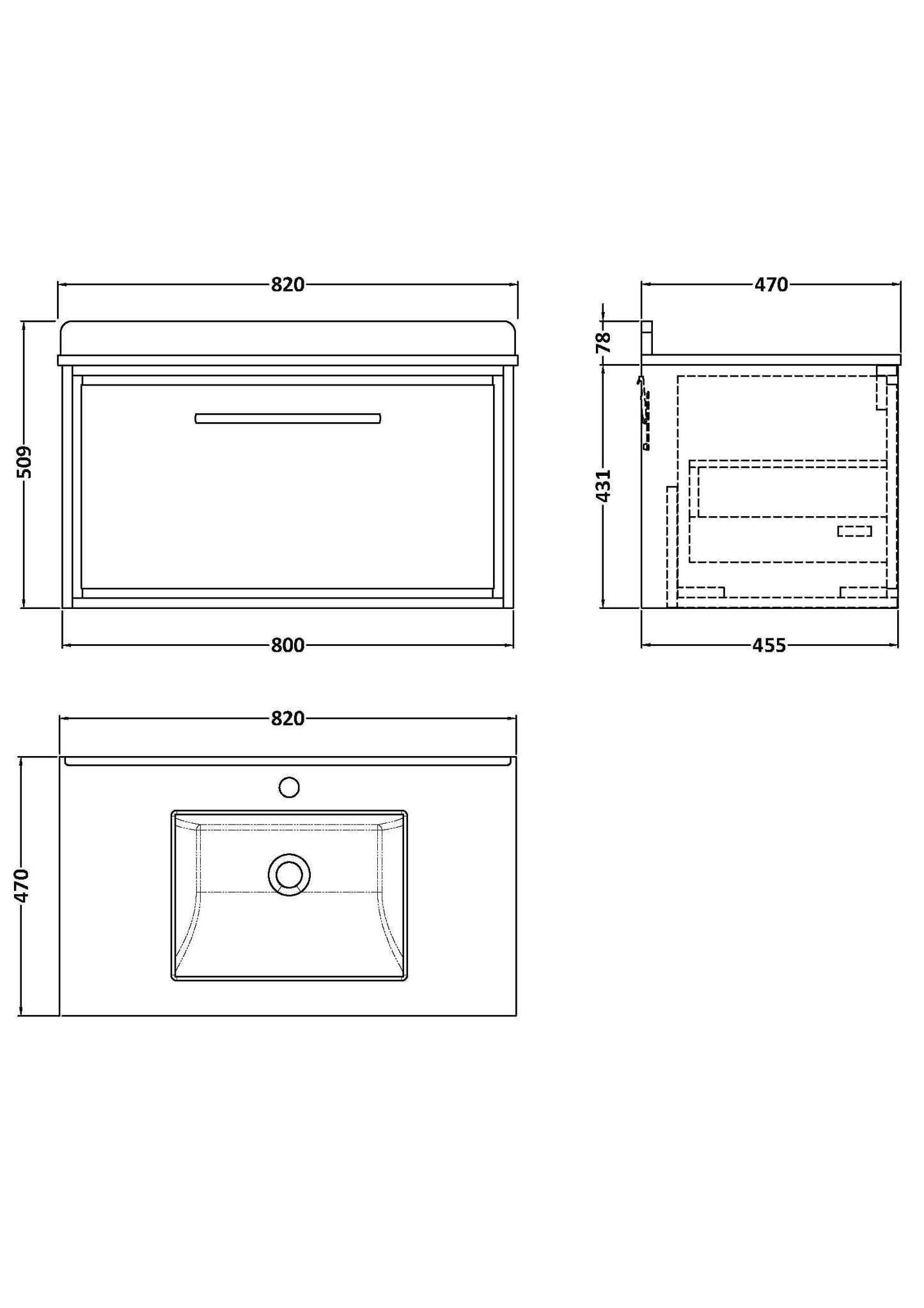 Lille 800mm Wall Hung Single Drawer Vanity with Marble Worktop Basin
