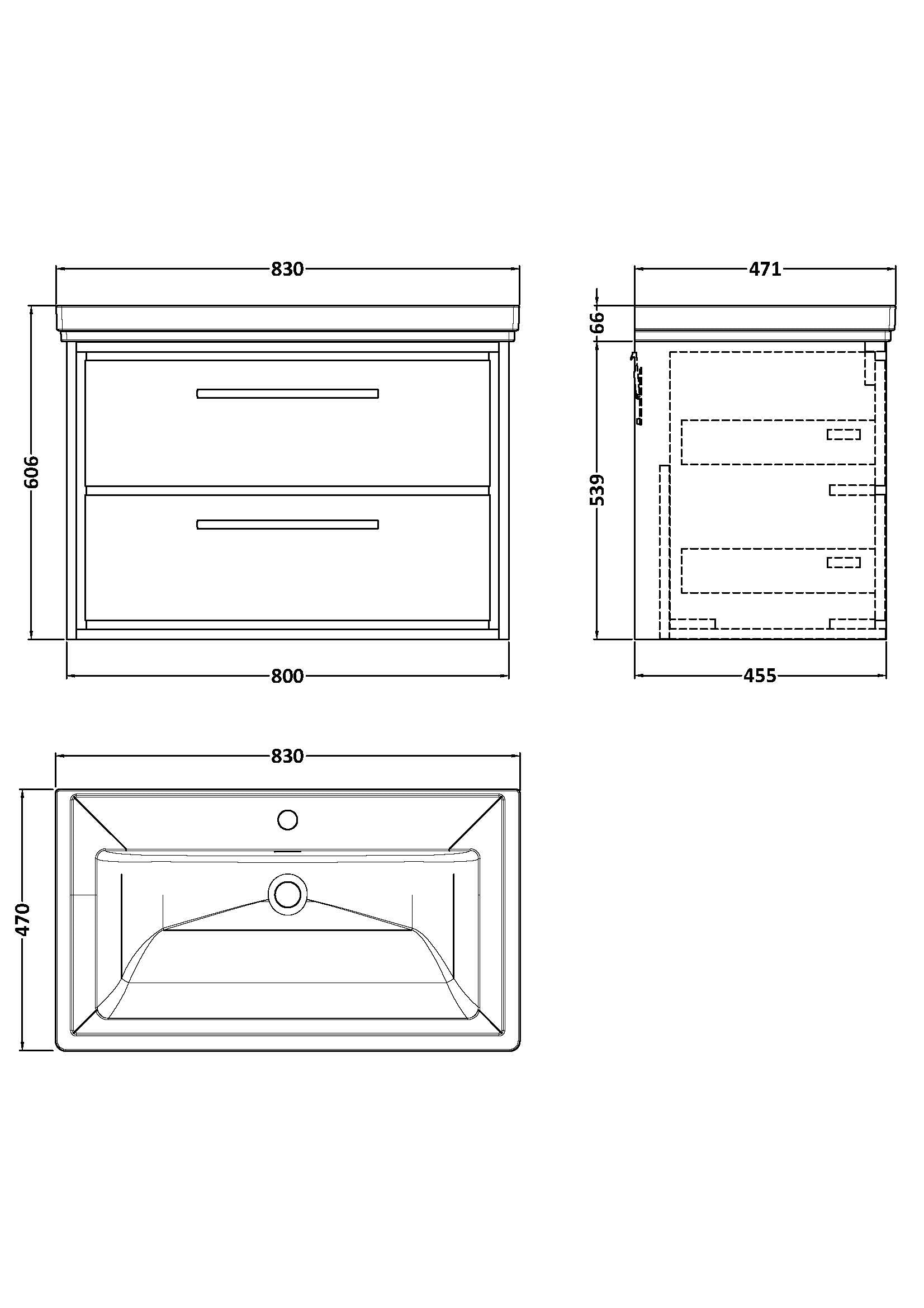 Lille 800mm Wall Hung 2-Drawer Vanity with Basin - 1 Tap Hole