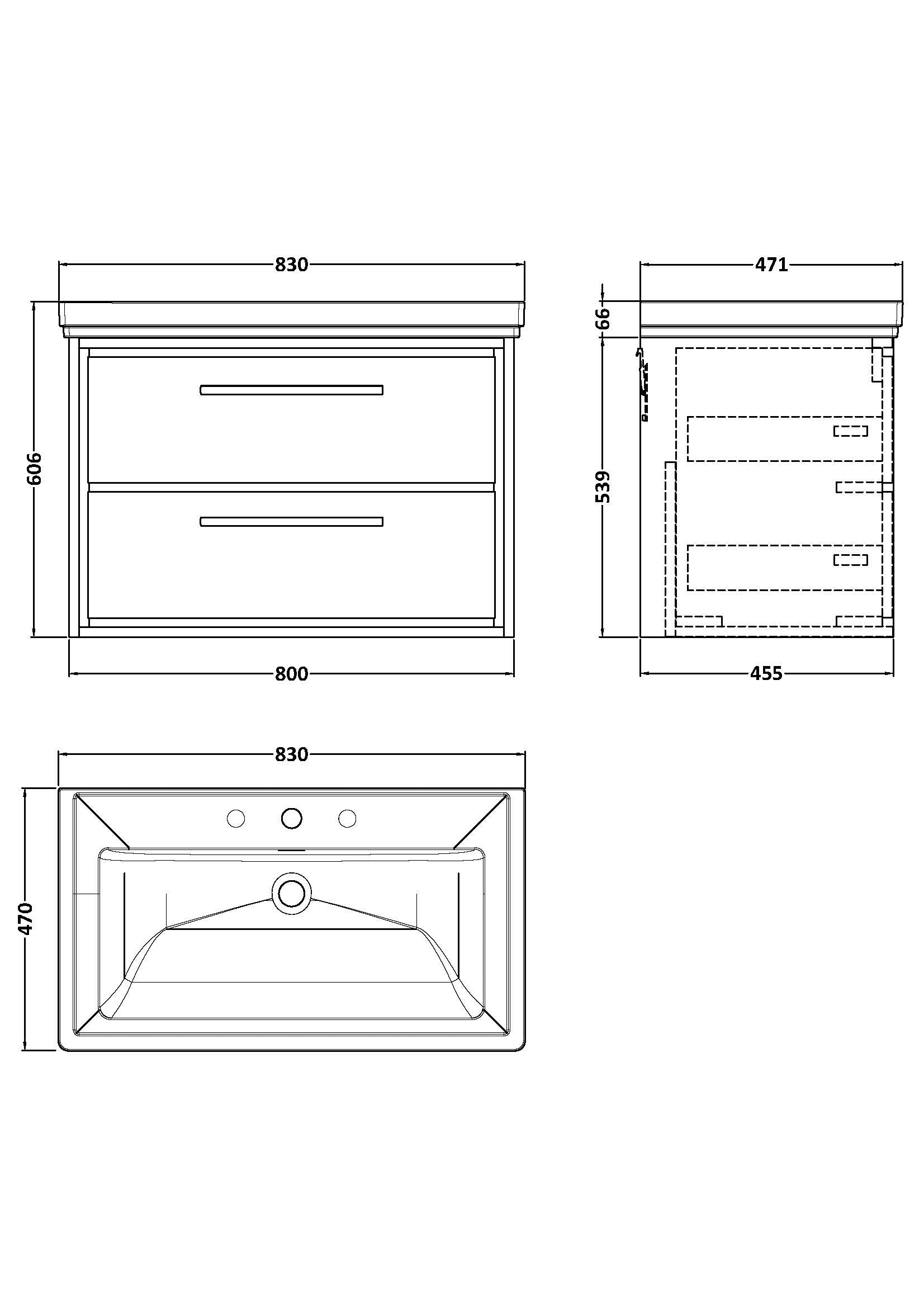 Lille 800mm Wall Hung 2-Drawer Vanity with Basin - 3 Tap Hole