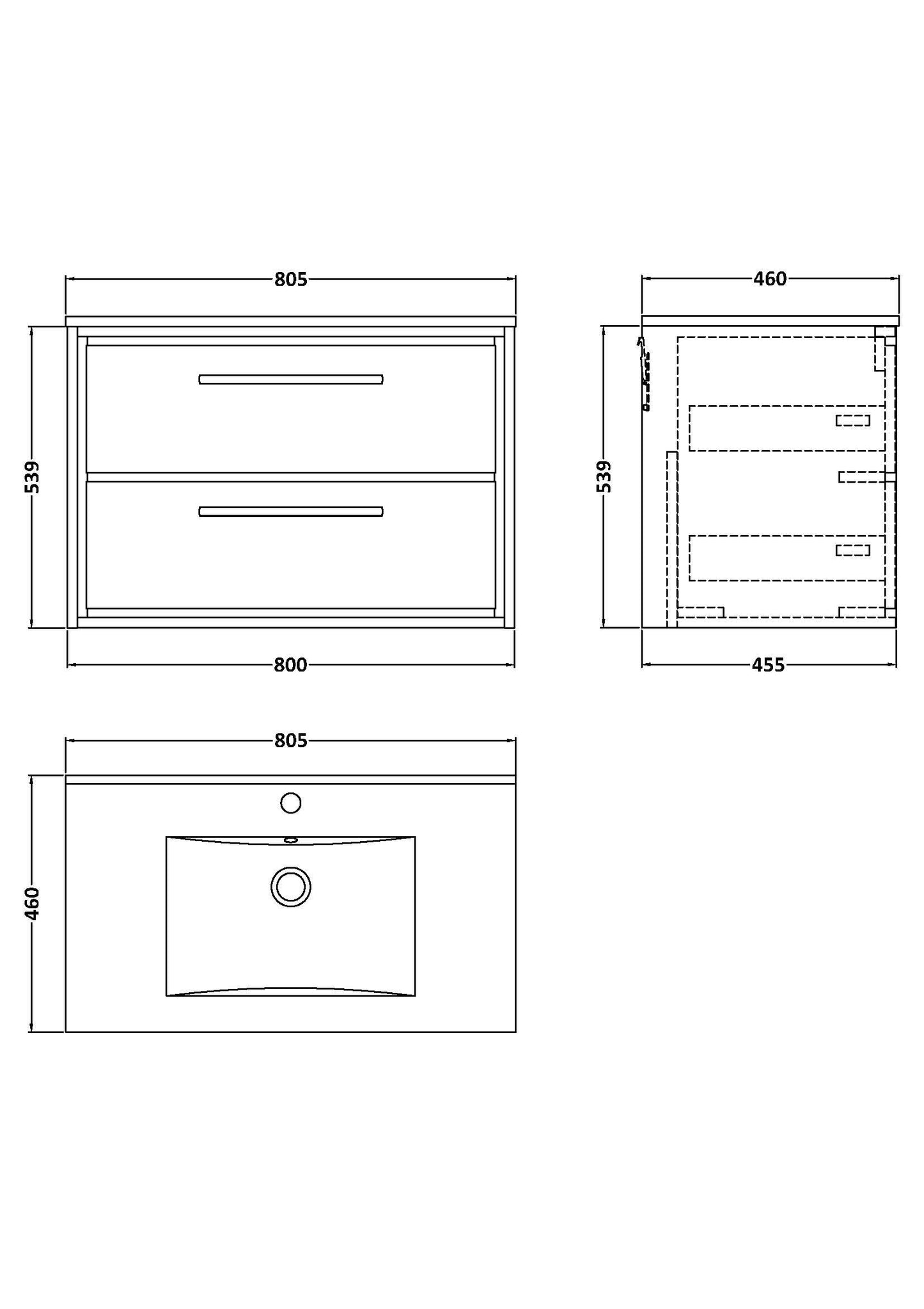 Lille 800mm Wall Hung 2-Drawer Vanity with Basin - 1 Tap Hole