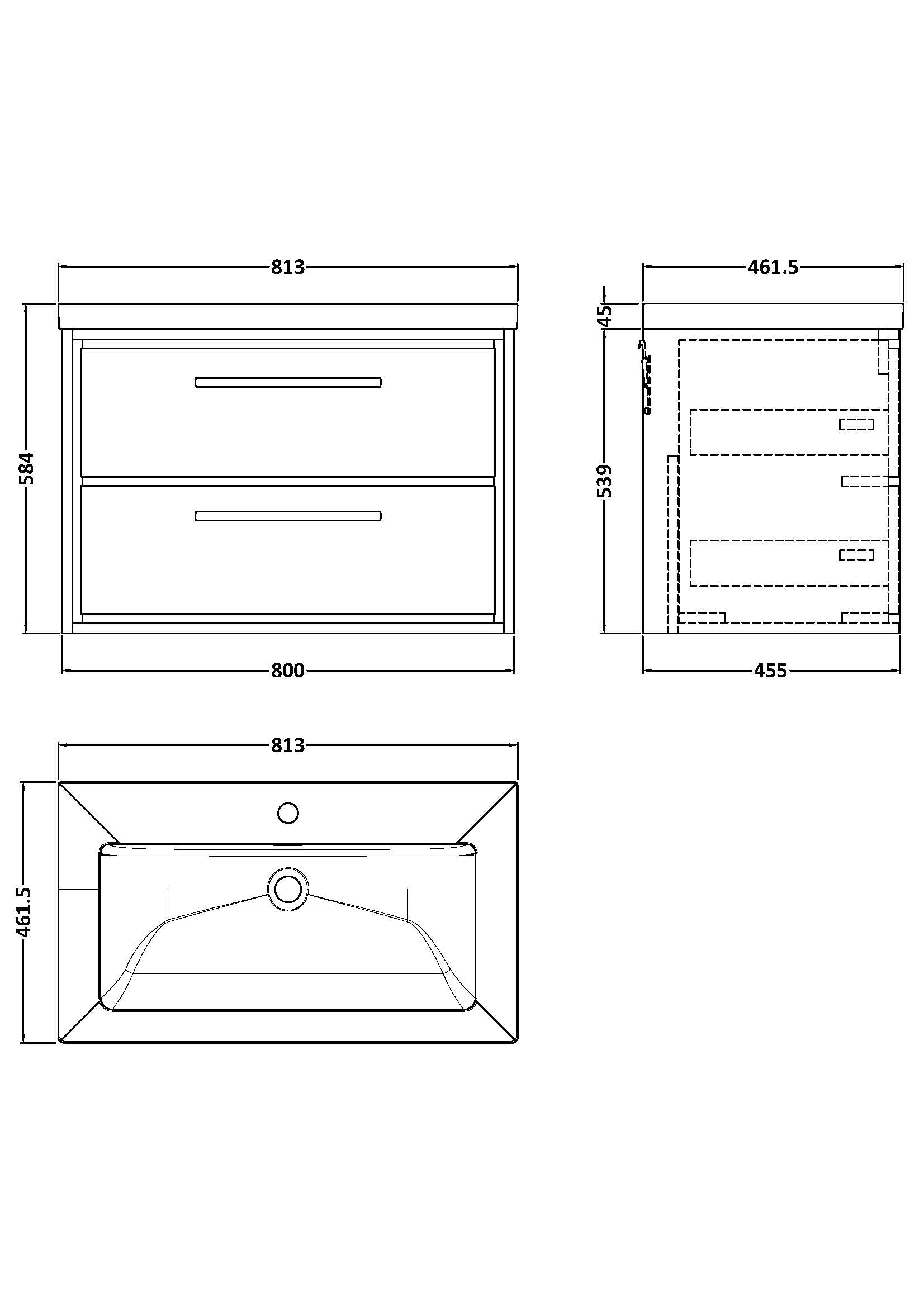 Lille 800mm Wall Hung 2-Drawer Vanity with Basin - 1 Tap Hole