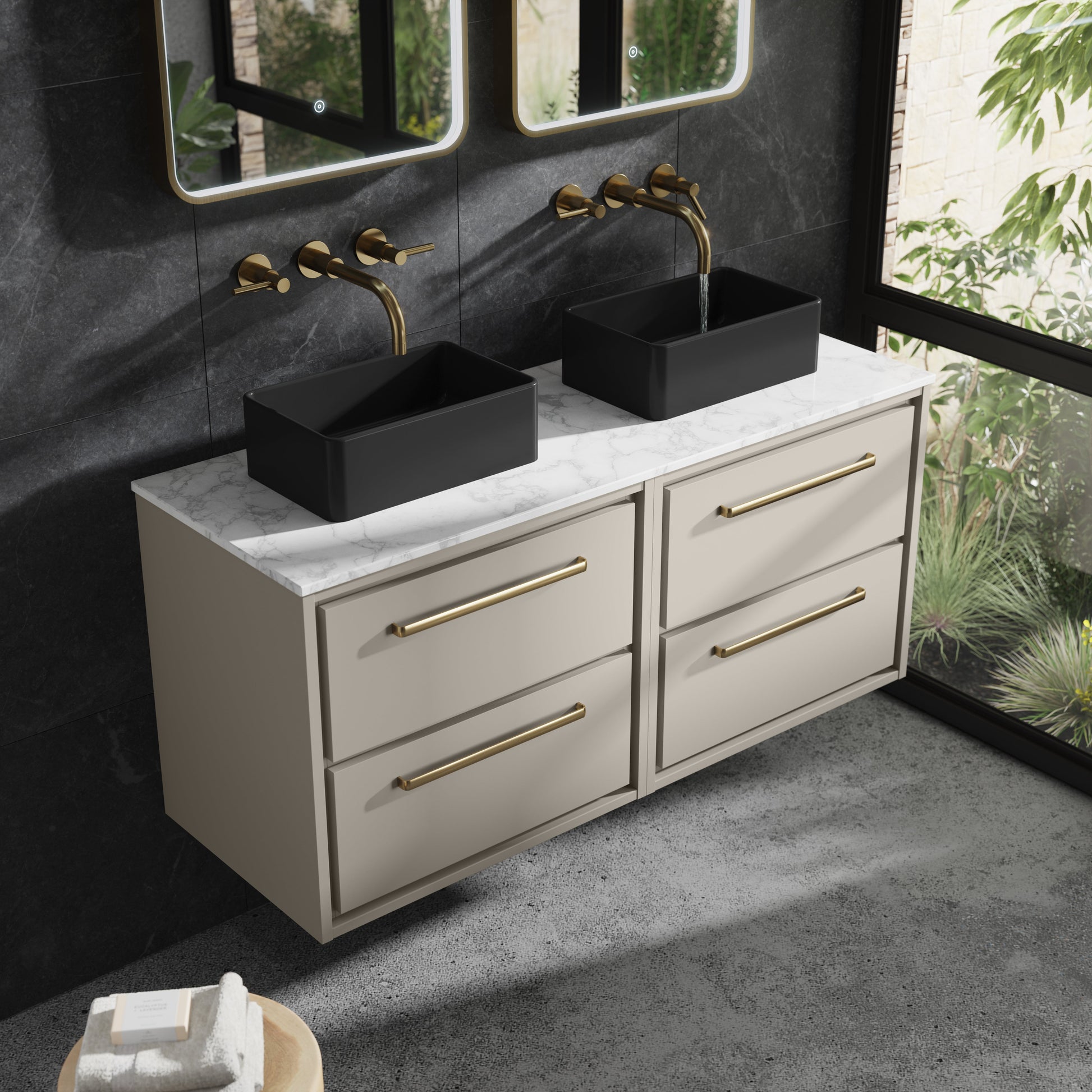 Lille 1200mm Wall Hung 4-Drawer Vanity with Marble Worktop