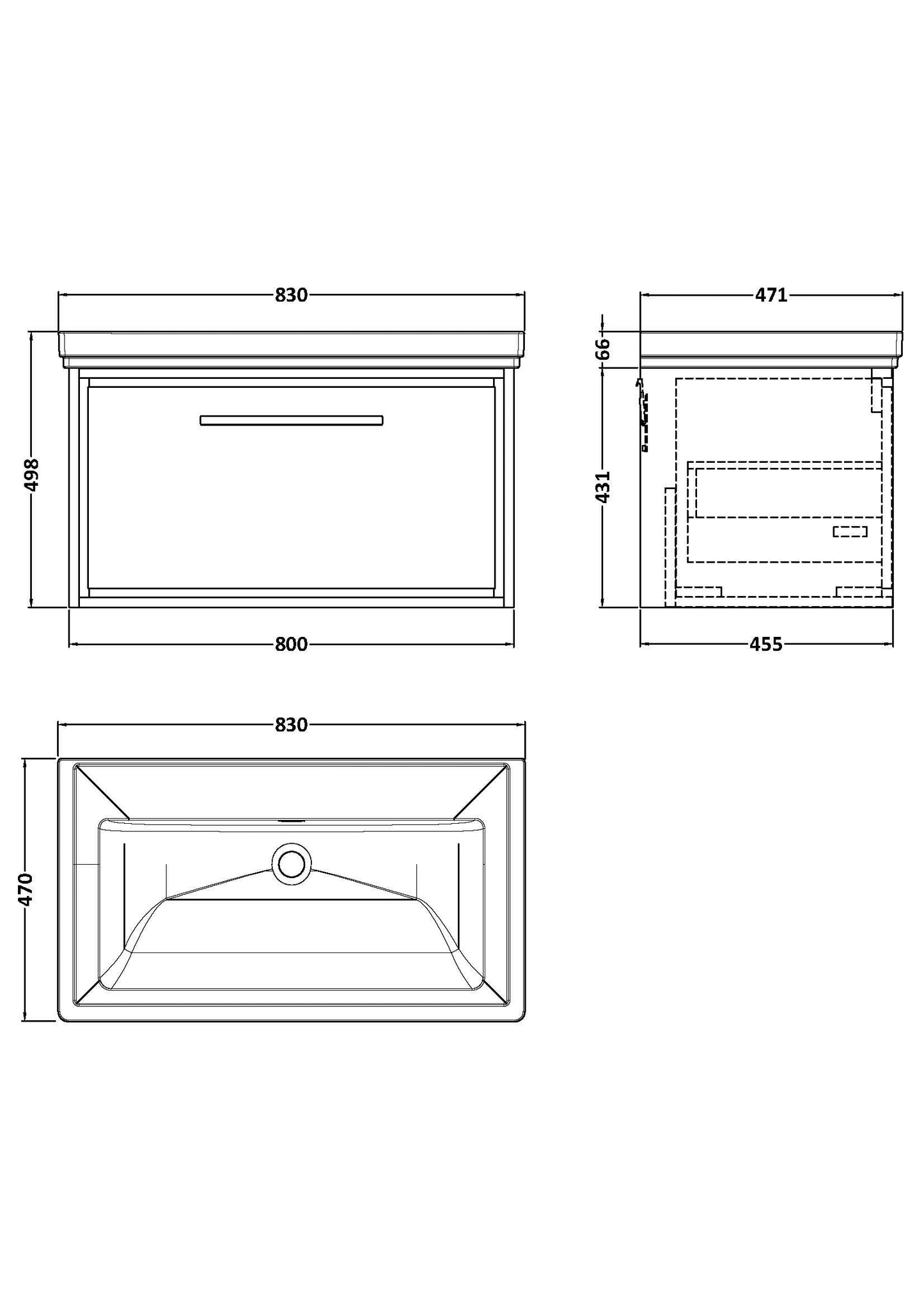 Lille 800mm Wall Hung Single Drawer Vanity with Basin - 0 Tap Hole