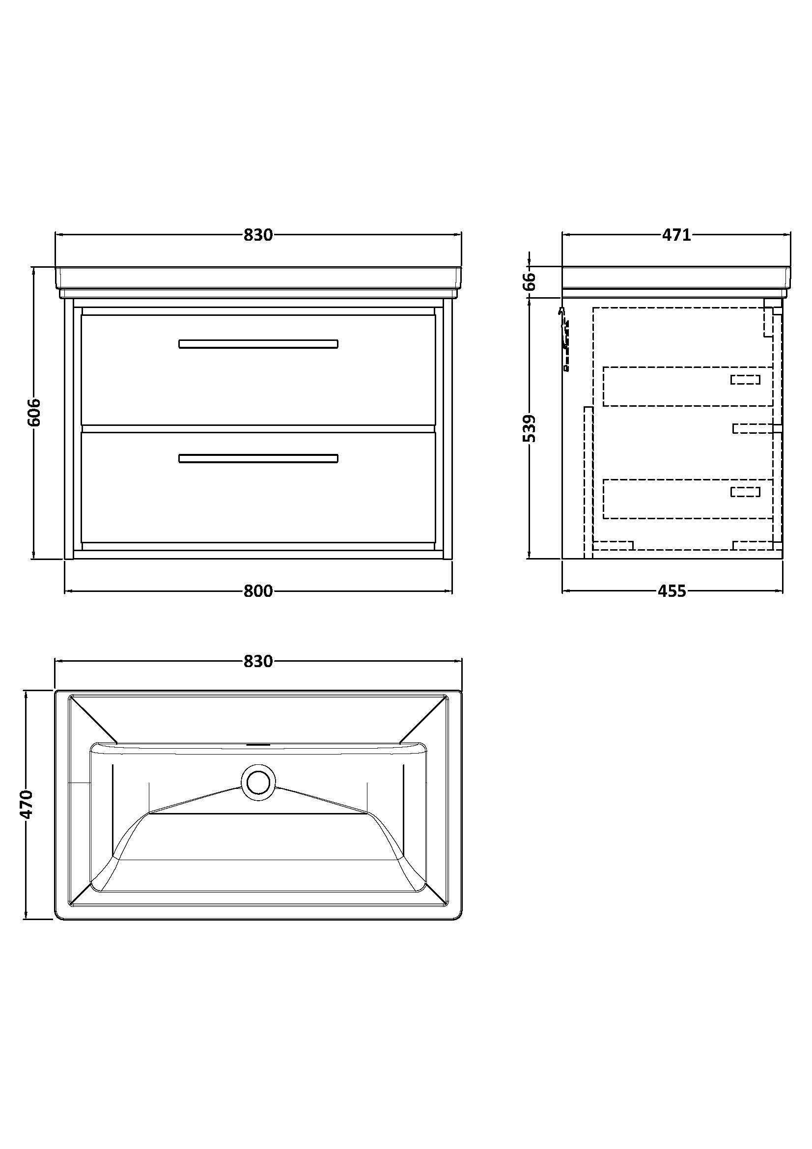 Lille 800mm Wall Hung 2-Drawer Vanity with Basin - 0 Tap Hole