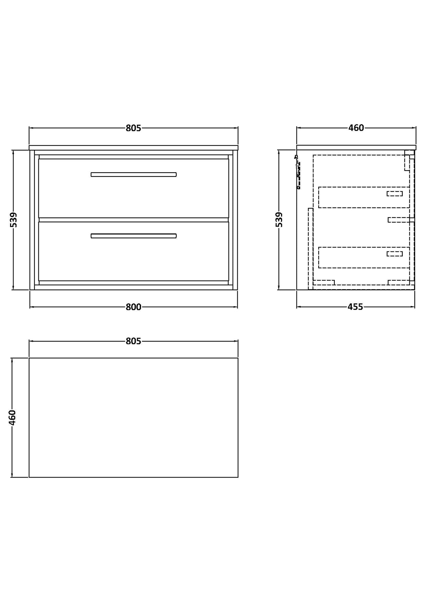 Lille 800mm Wall Hung 2-Drawer Vanity with Worktop