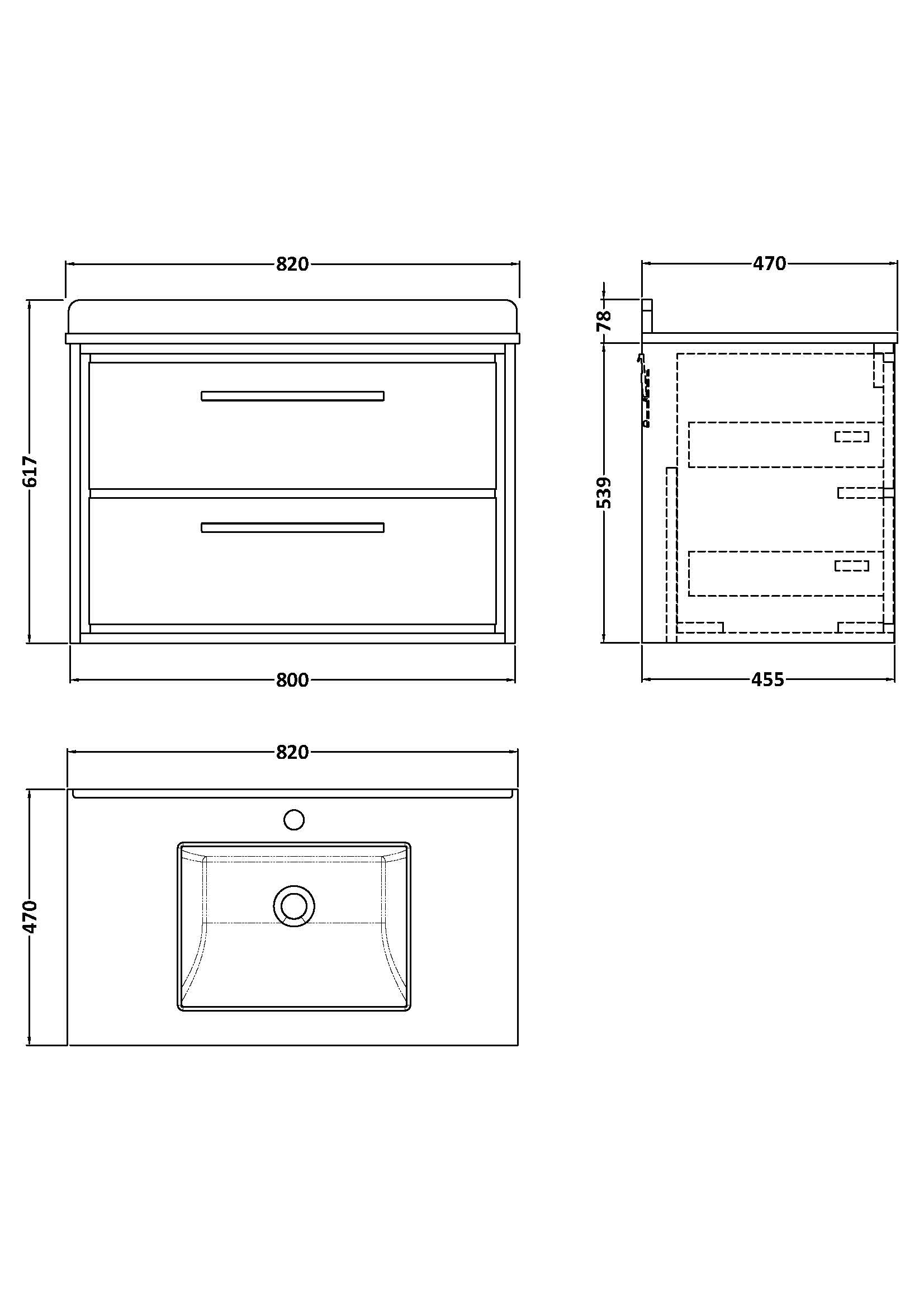 Lille 800mm Wall Hung 2-Drawer Vanity with Marble Worktop Basin
