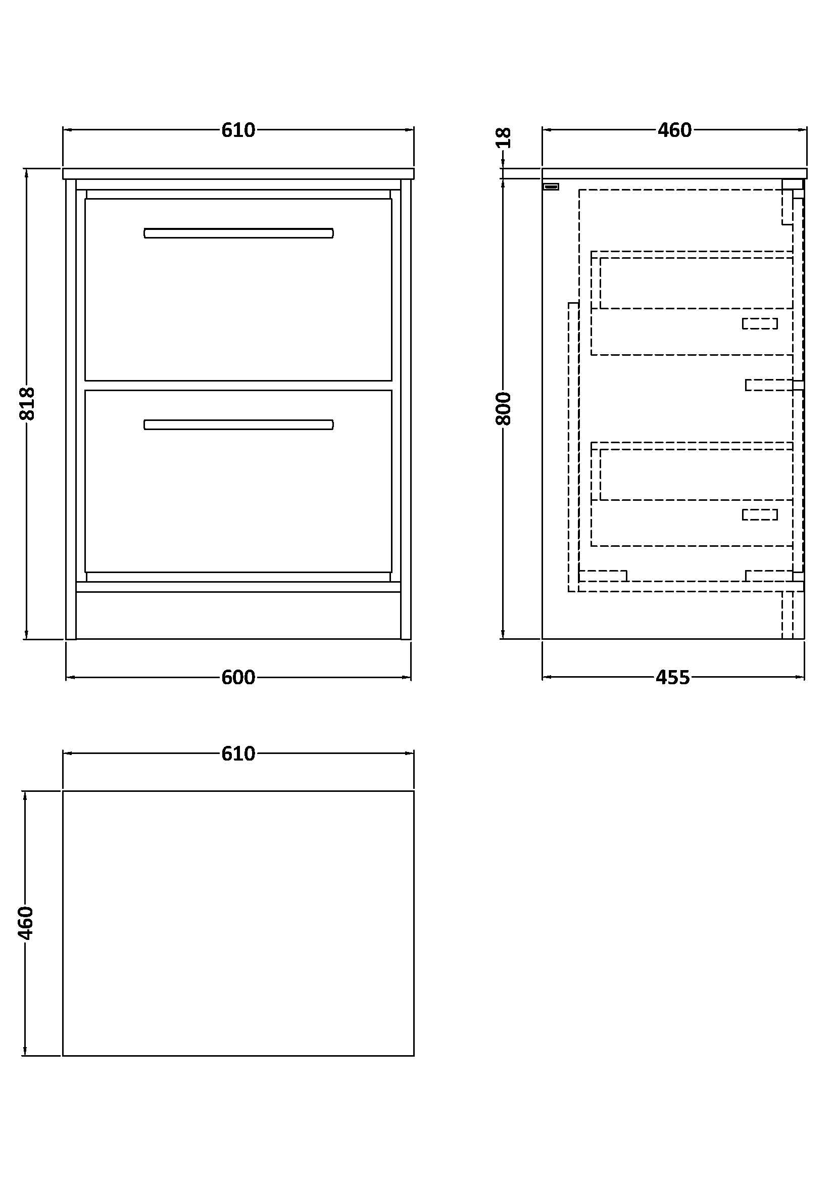 Lille 600mm Floor Standing 2-Drawer Vanity with Marble Worktop