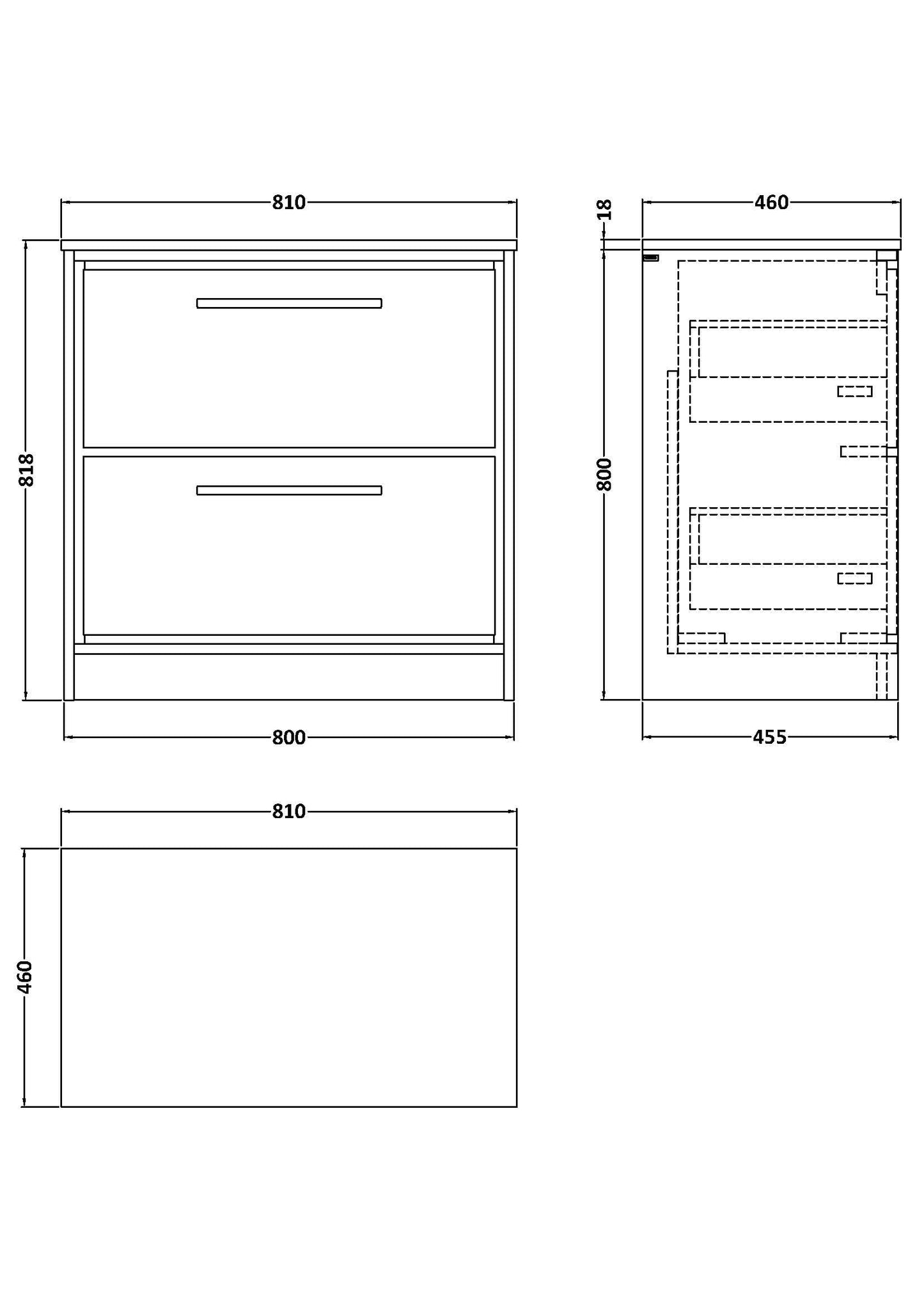 Lille 800mm Floor Standing 2-Drawer Vanity with Marble Worktop