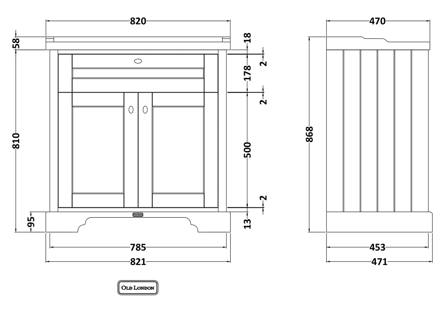 Hudson Reed Old London 800mm Storm Grey Floor Standing 2 Door Vanity Unit with 1 Tap Hole Ceramic Basin