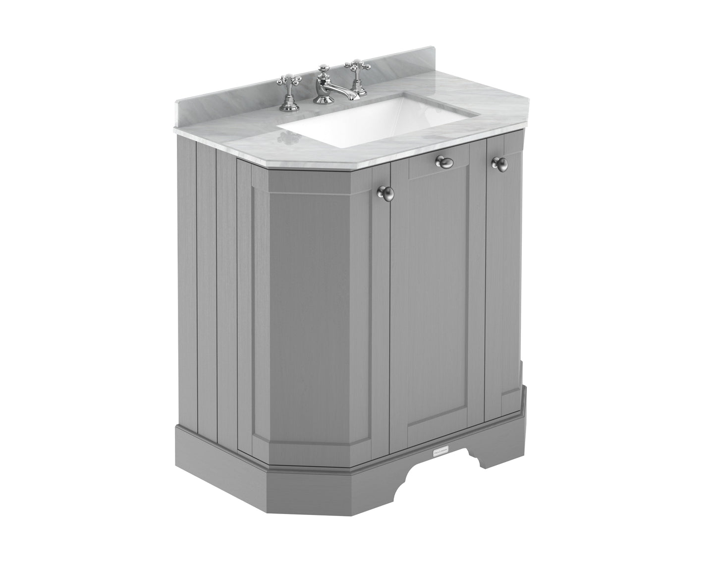 Hudson Reed Old London 786mm Storm Grey Floor Standing 3 Door Vanity Unit With Grey Marble Top Basin