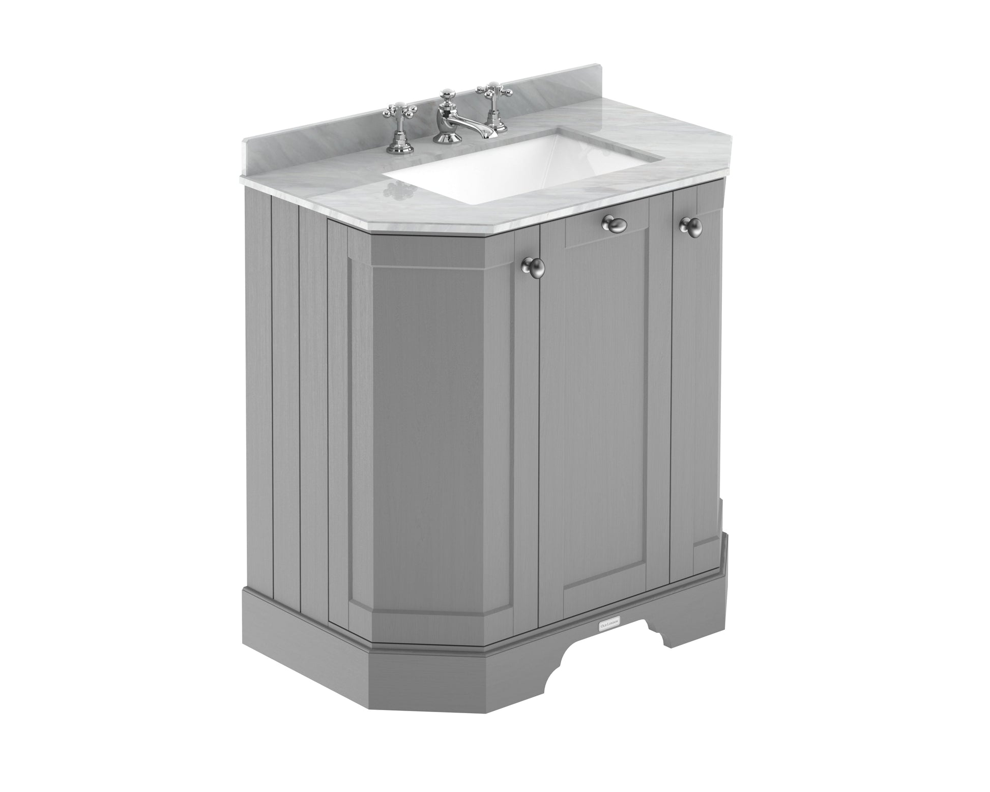 Hudson Reed Old London 786mm Storm Grey Floor Standing 3 Door Vanity Unit With Grey Marble Top Basin