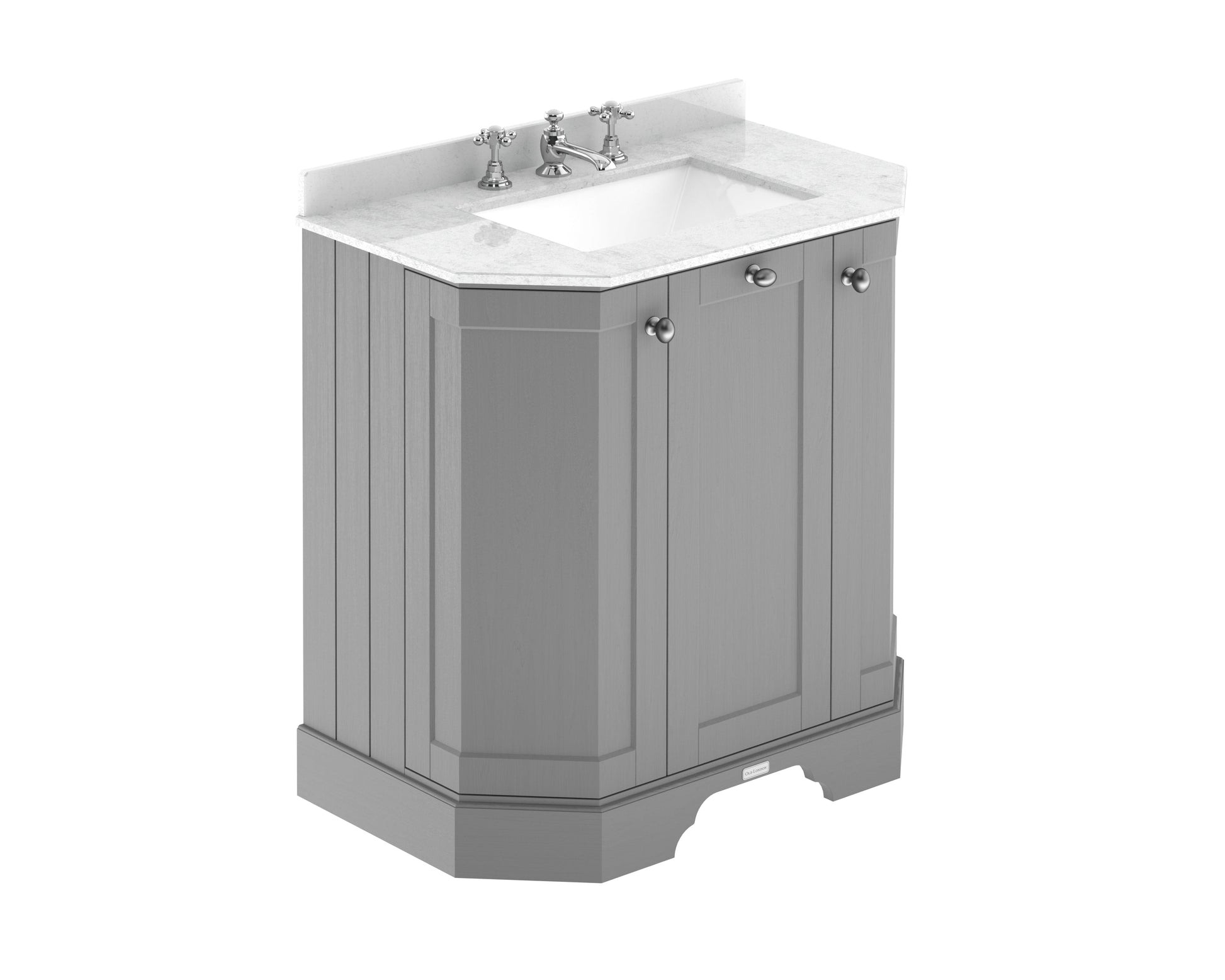 Hudson Reed Old London 750mm Storm Grey Floor Standing 3 Door Vanity Unit with 3 Tap Hole White Marble Top Basin
