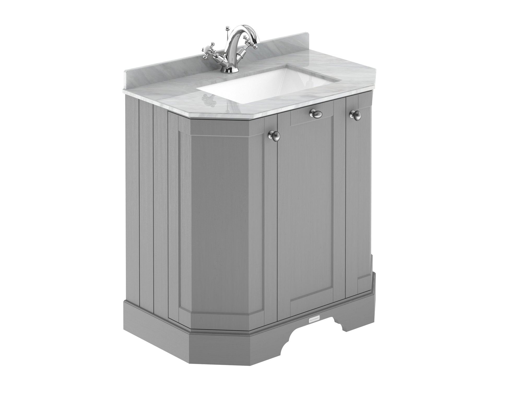 Hudson Reed Old London 750mm Storm Grey 3 Door Floor Standing Vanity Unit With Marble Top & Soft Close Doors