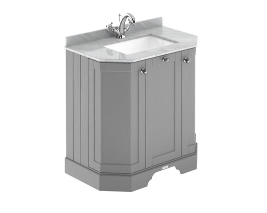 Hudson Reed Old London 750mm Storm Grey 3 Door Floor Standing Vanity Unit With Marble Top & Soft Close Doors