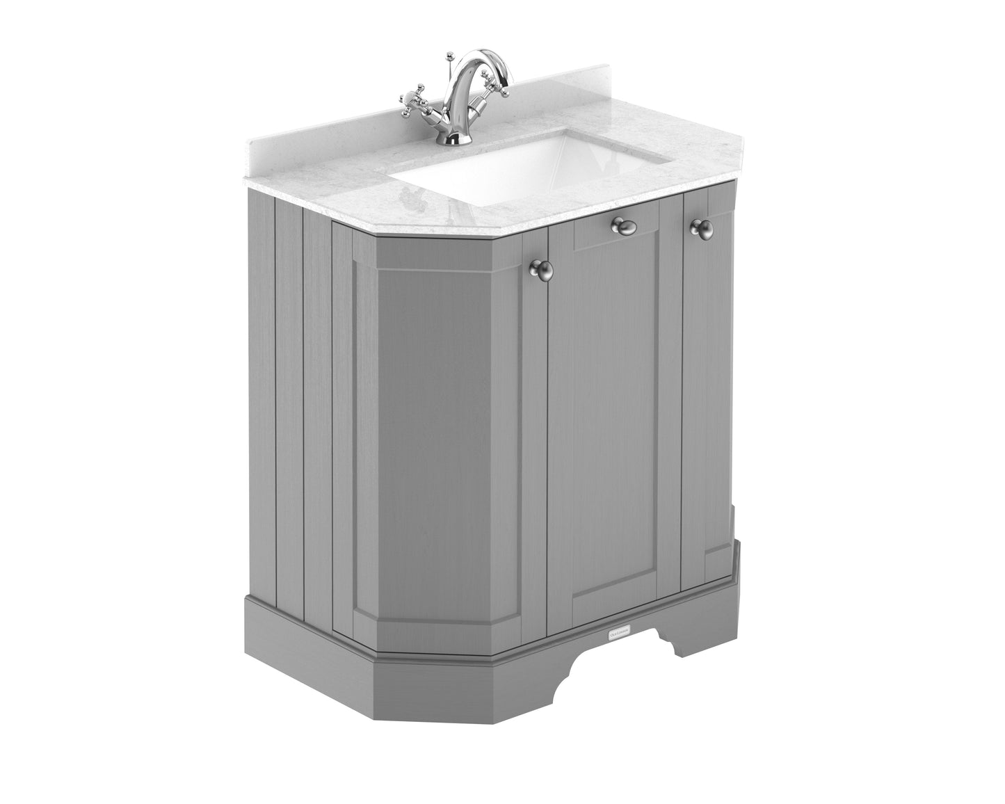 Floor Standing 3 Door Angled Vanity Unit with 1 Tap Hole White Marble Top 750mm