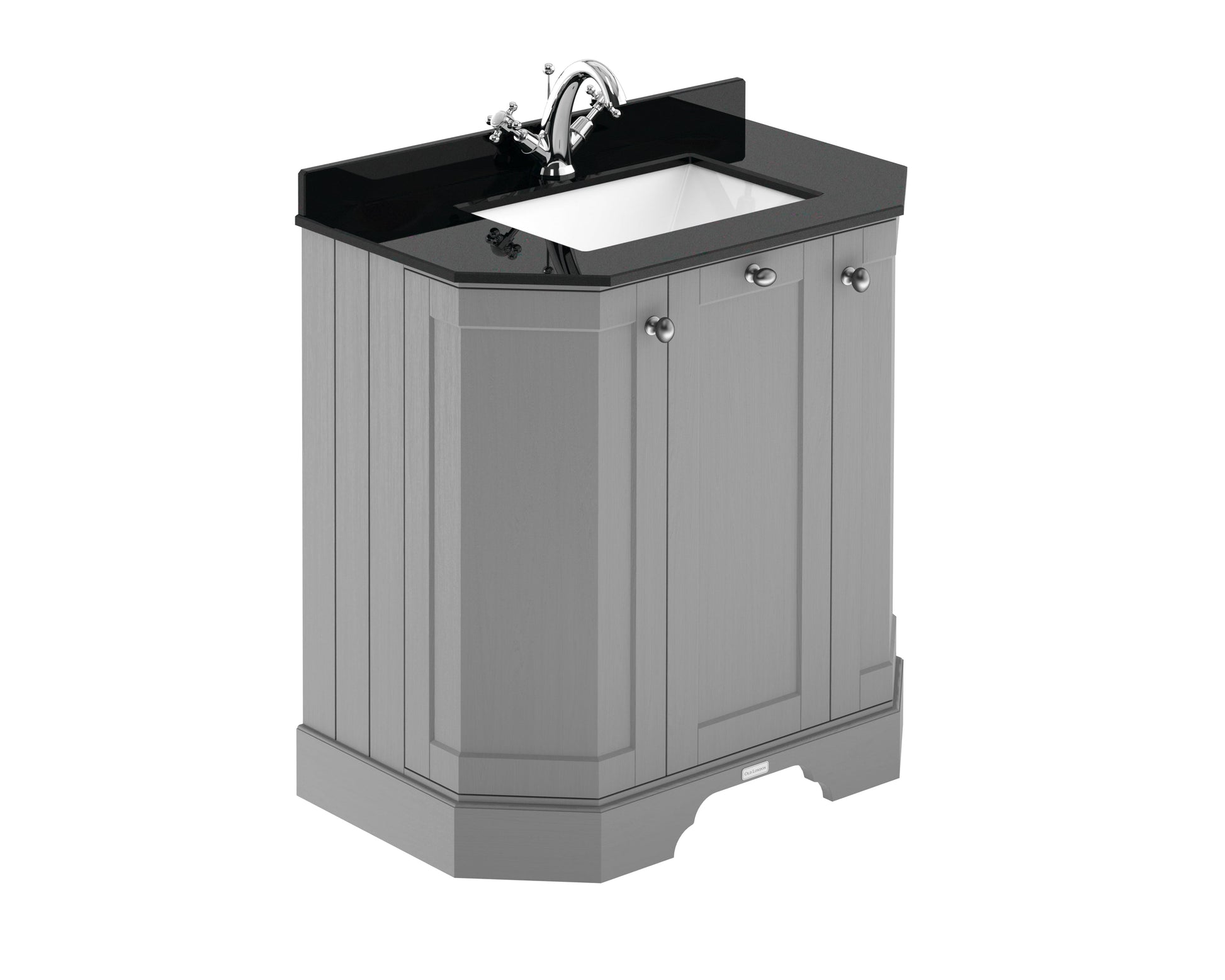 Hudson Reed Old London 786mm Storm Grey Floor Standing 3 Door Vanity Unit With Black Marble Top Basin