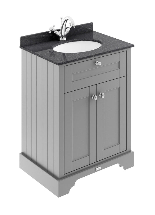 Floor Standing 2 Door Vanity Unit with 1 Tap Hole Black Marble Top 600mm