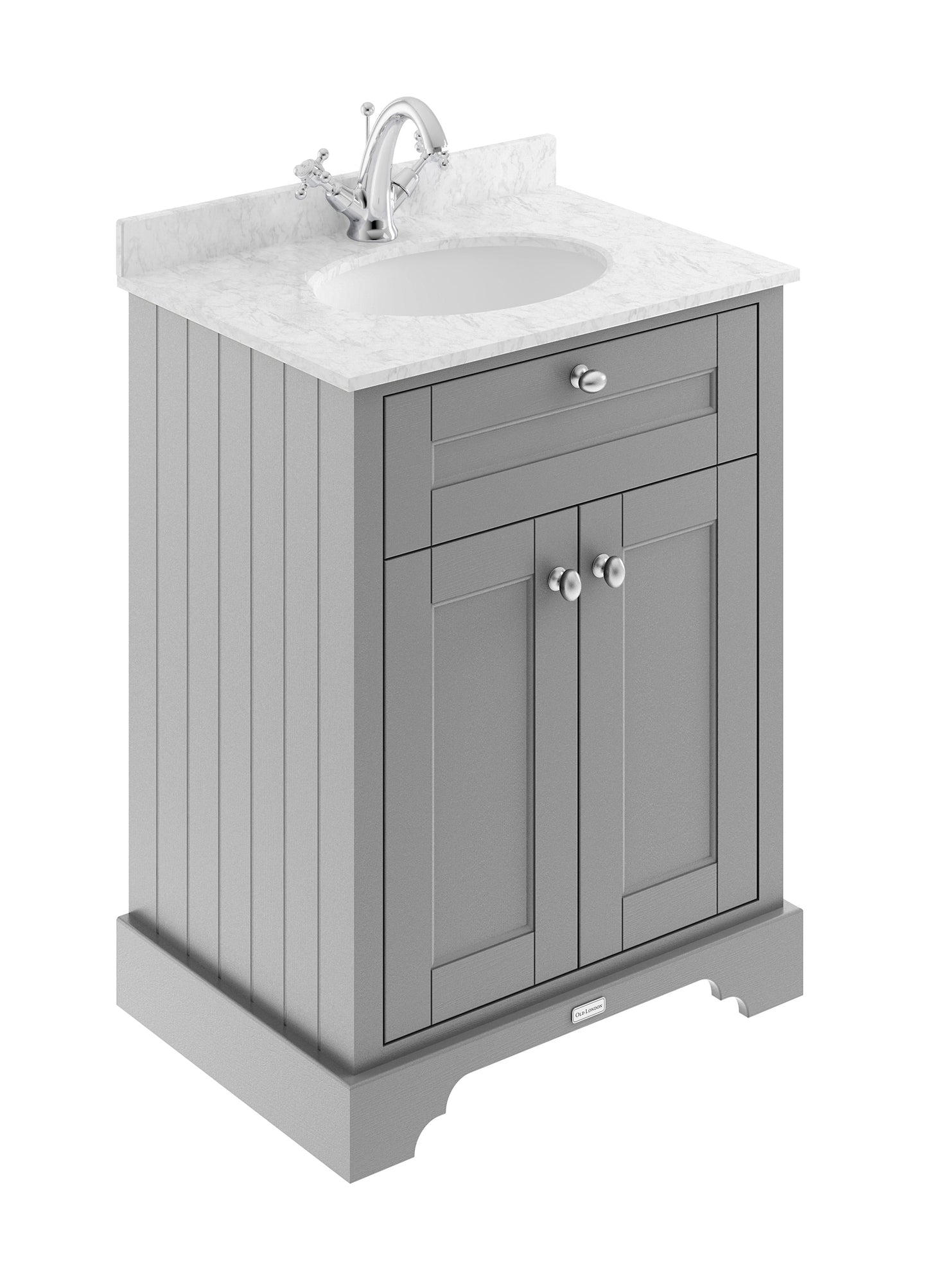Floor Standing 2 Door Vanity Unit with 1 Tap Hole Grey Marble Top 600mm