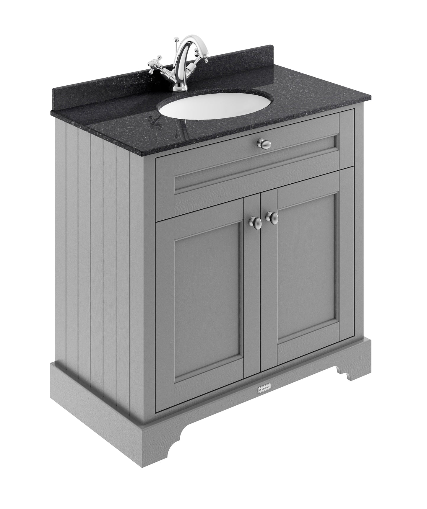Hudson Reed Old London 820mm Storm Grey Floor Standing 2 Door Vanity Unit with 1 Tap Hole Black Marble Top Basin