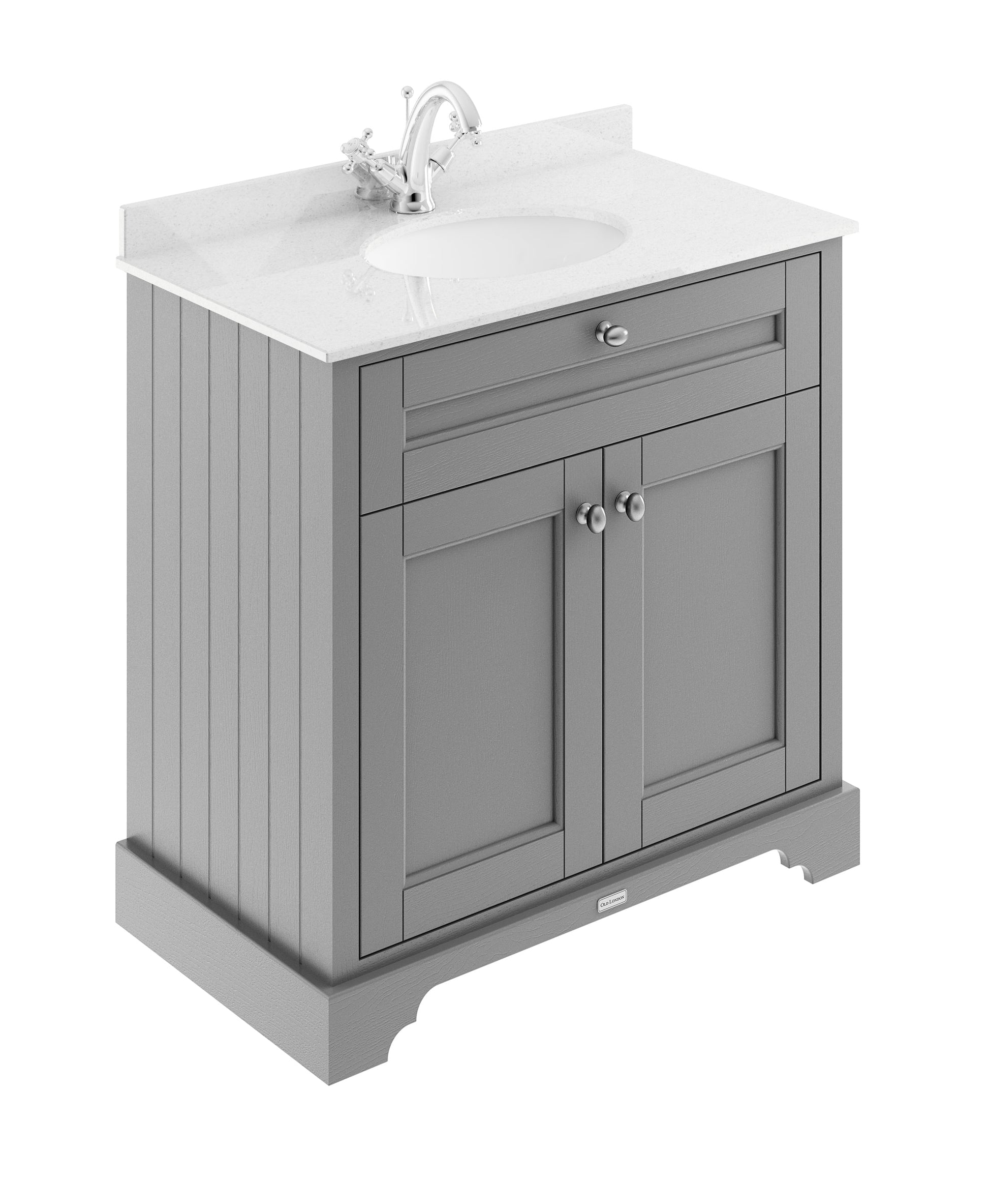 Hudson Reed Old London 800mm Floor Standing 2 Door Soft Close Vanity Unit With White Marble Top Basin