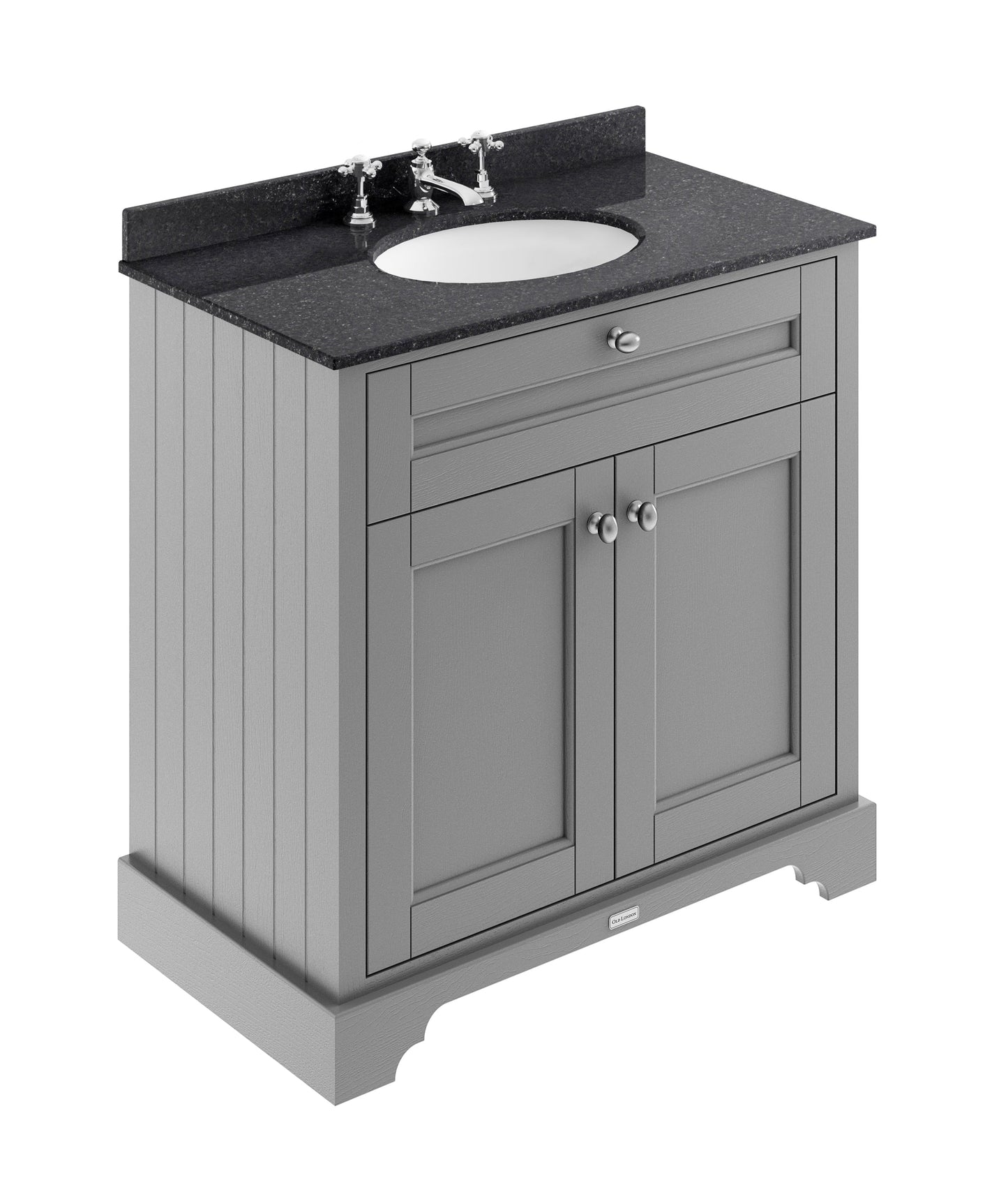 Hudson Reed Old London 820mm Floor Standing Vanity Unit With 3 Tap Hole Black Marble Top Basin