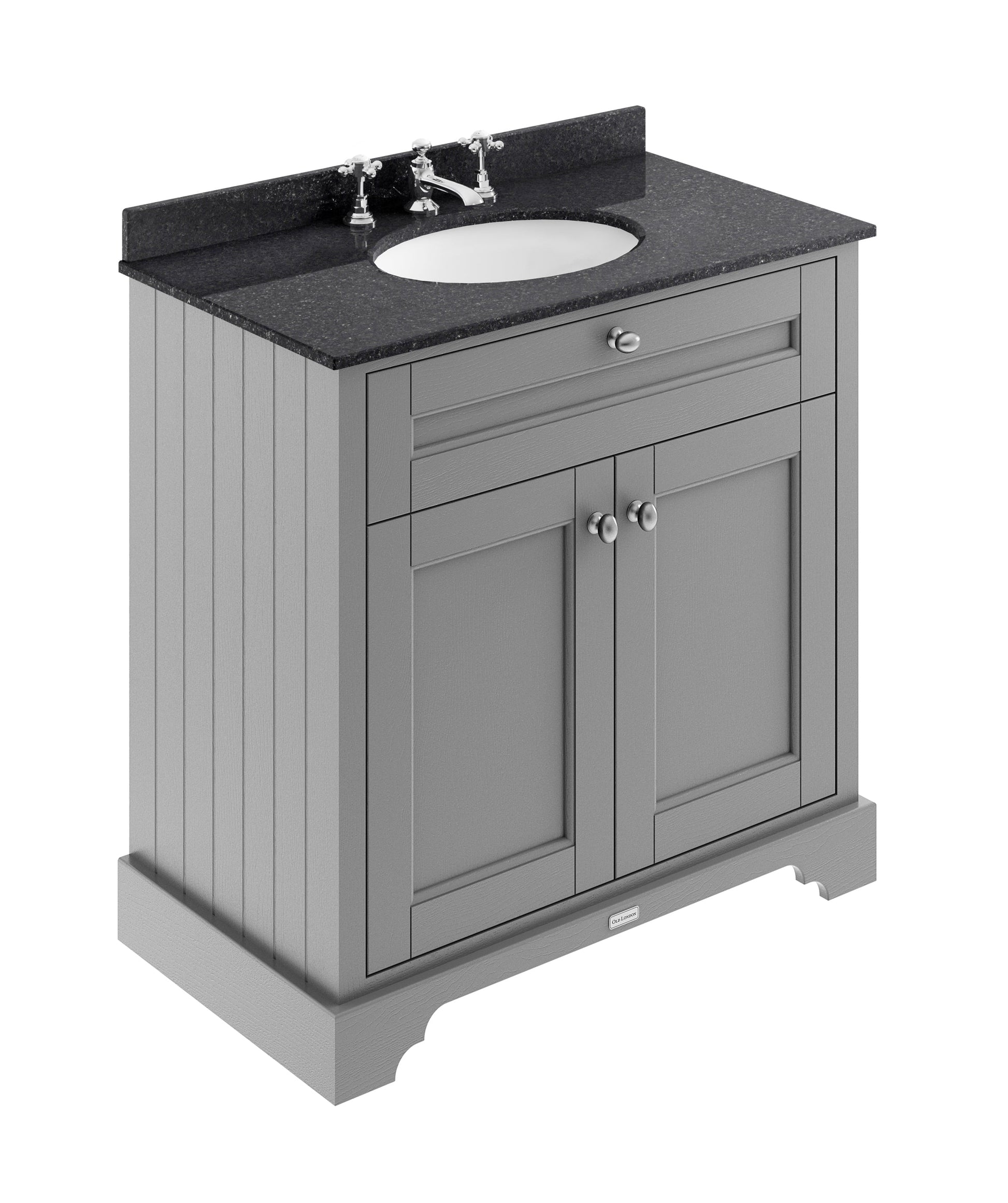 Hudson Reed Old London 820mm Floor Standing Vanity Unit With 3 Tap Hole Black Marble Top Basin