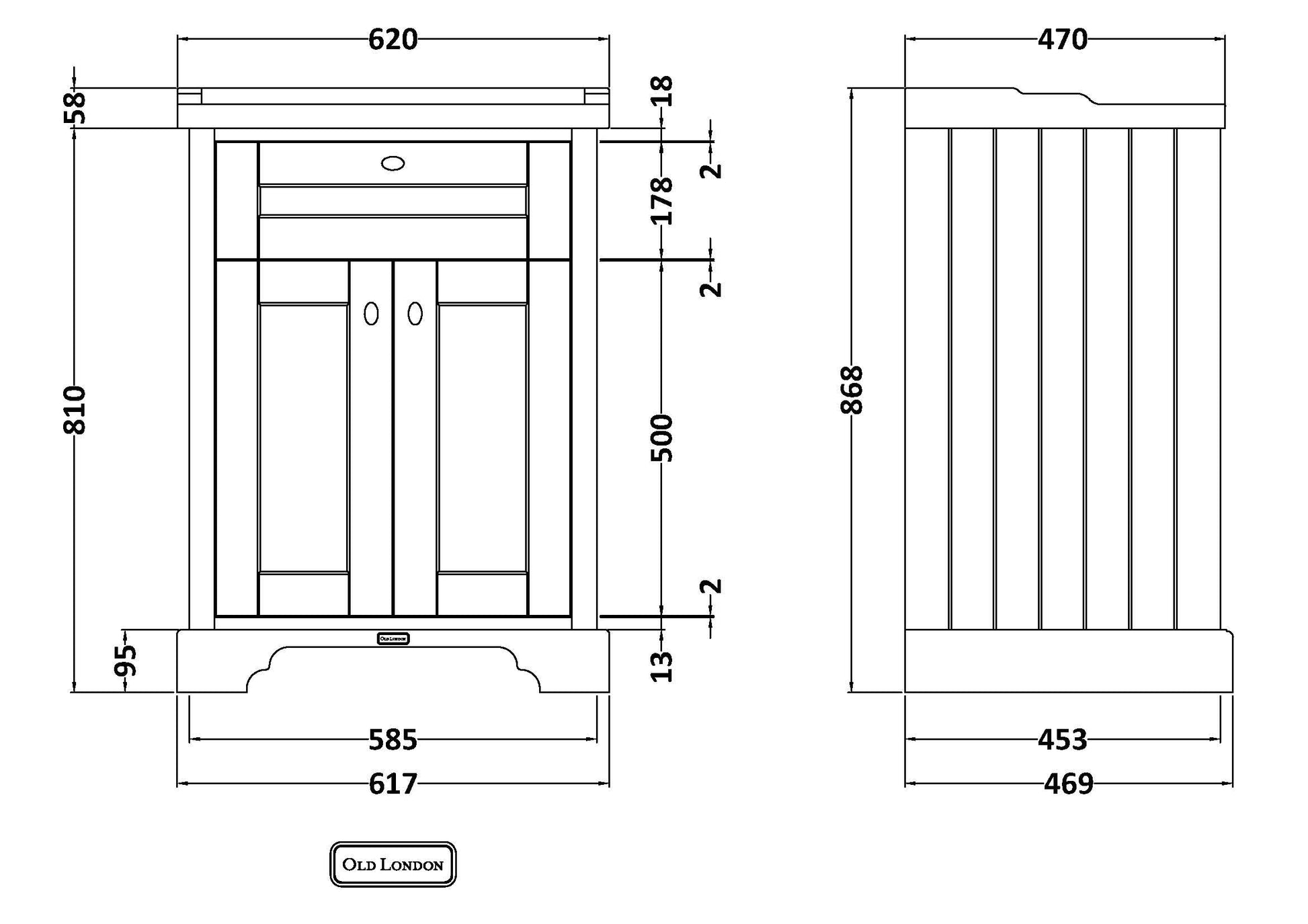 Floor Standing 2 Door Vanity Unit with 3 Tap Hole Ceramic Basin 600mm