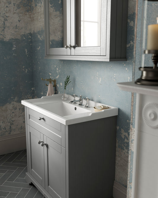 Floor Standing 2 Door Vanity Unit with 3 Tap Hole Ceramic Basin 600mm