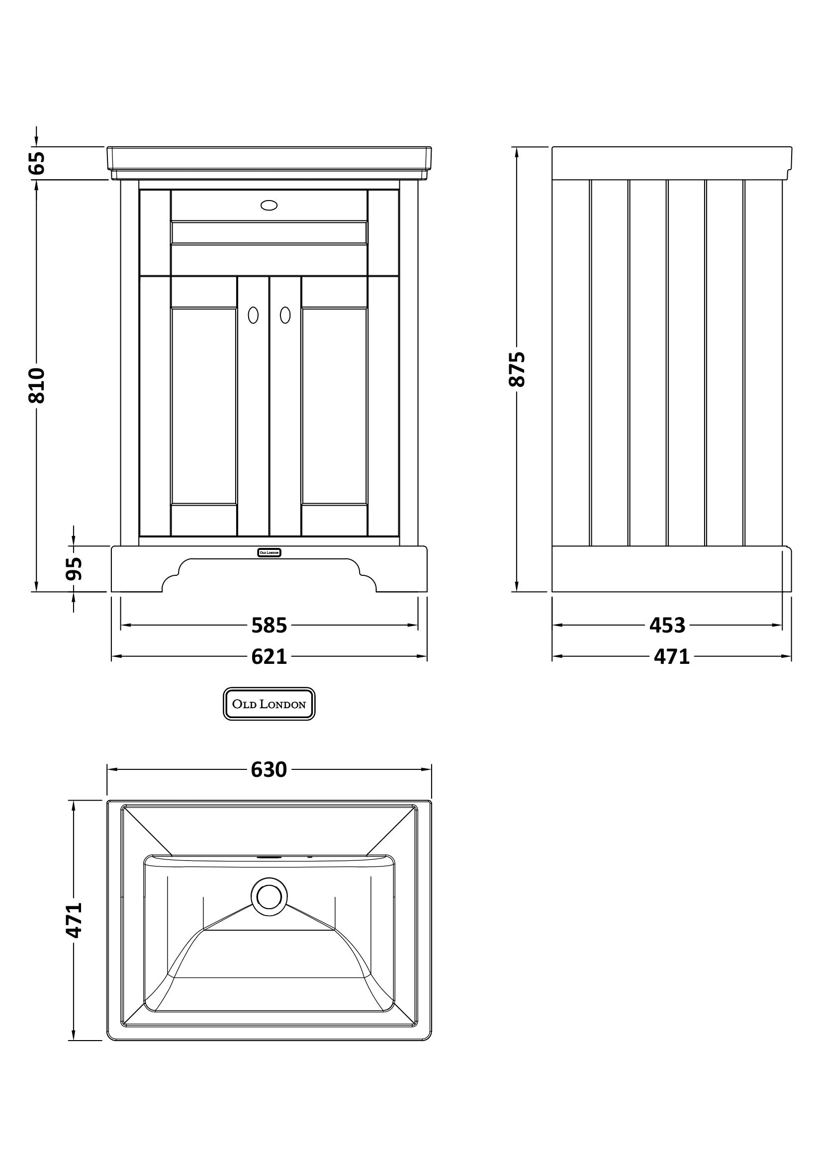 Hudson Reed Old London 600mm Floor Standing 2 Door Vanity Unit With Basin