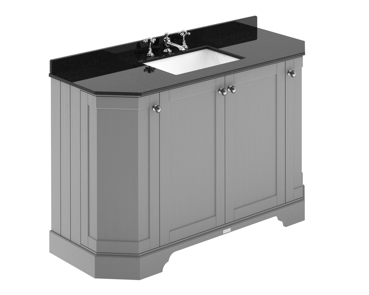 Hudson Reed Old London 1200mm Storm Grey Floor Standing 4 Door Vanity Unit With 3 Tap Hole Black Marble Top Basin