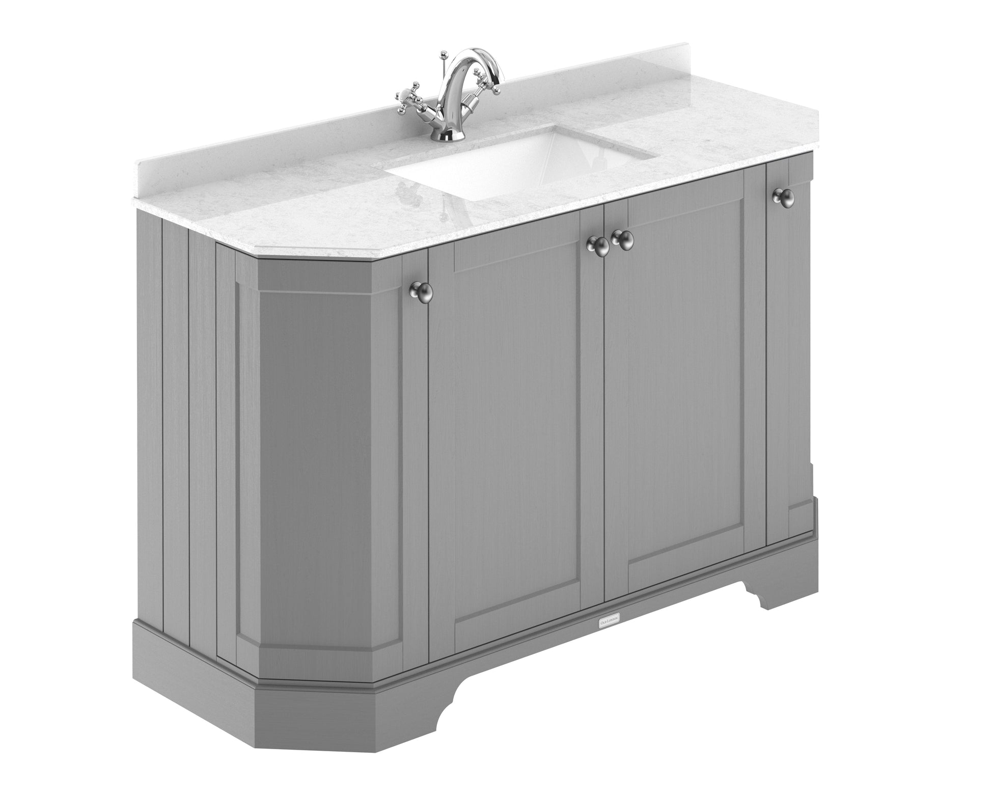 Floor Standing 4 Door Angled Vanity Unit with 1 Tap Hole White Marble Top 1200mm